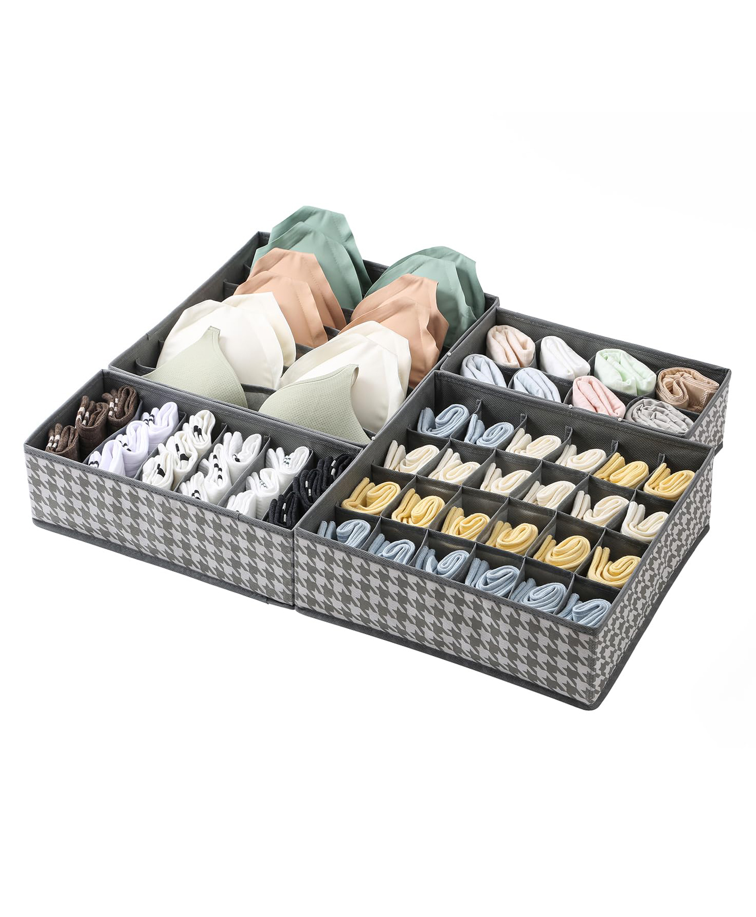 House of Quirk Set of 4 Foldable Storage Box Drawer Divider Organizer Closet Storage for Socks Bra Tie Scarfs - Grey-picture-15