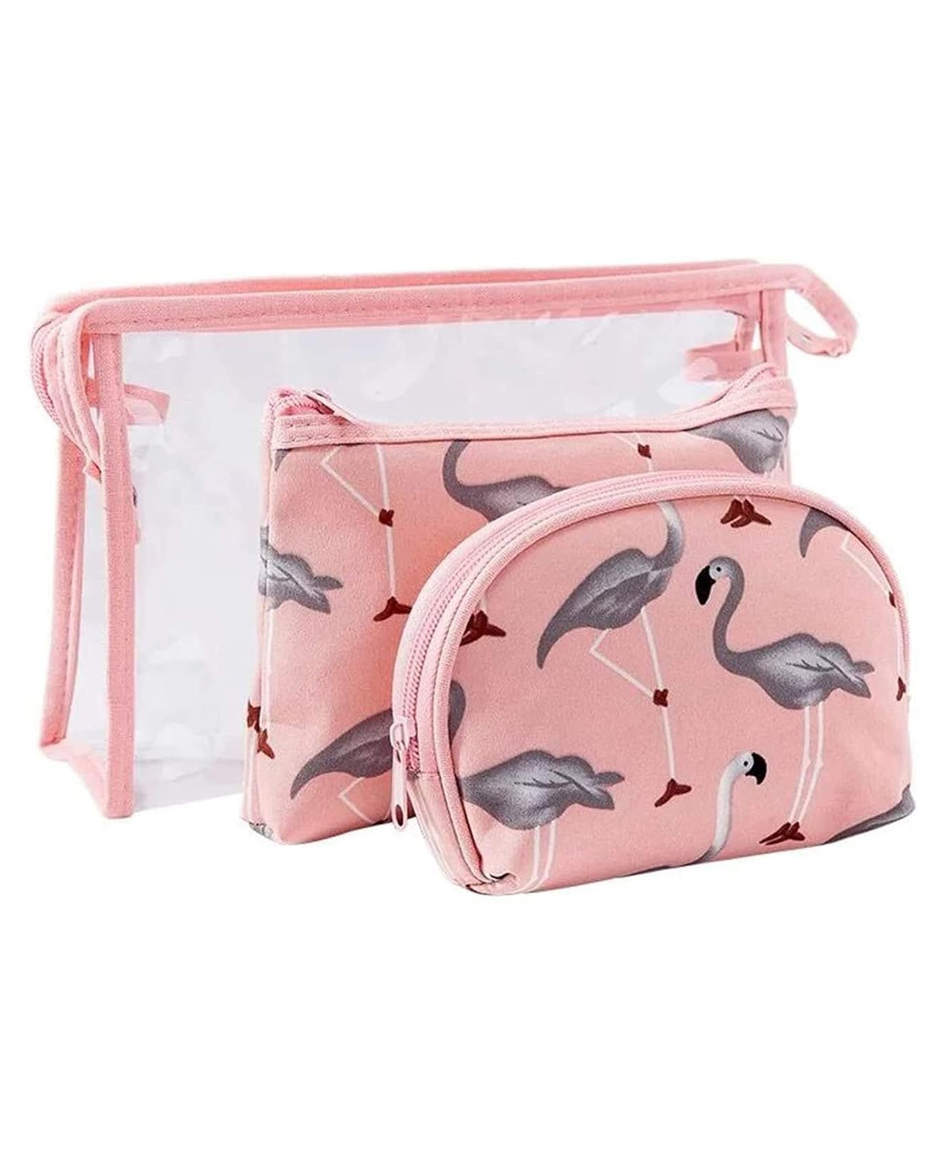 House of Quirk Makeup Bag For Women Portable Set 3 Different Sizes Toiletry Kit Bag For Travel Daily Use For Women Girl - Pink-image-4