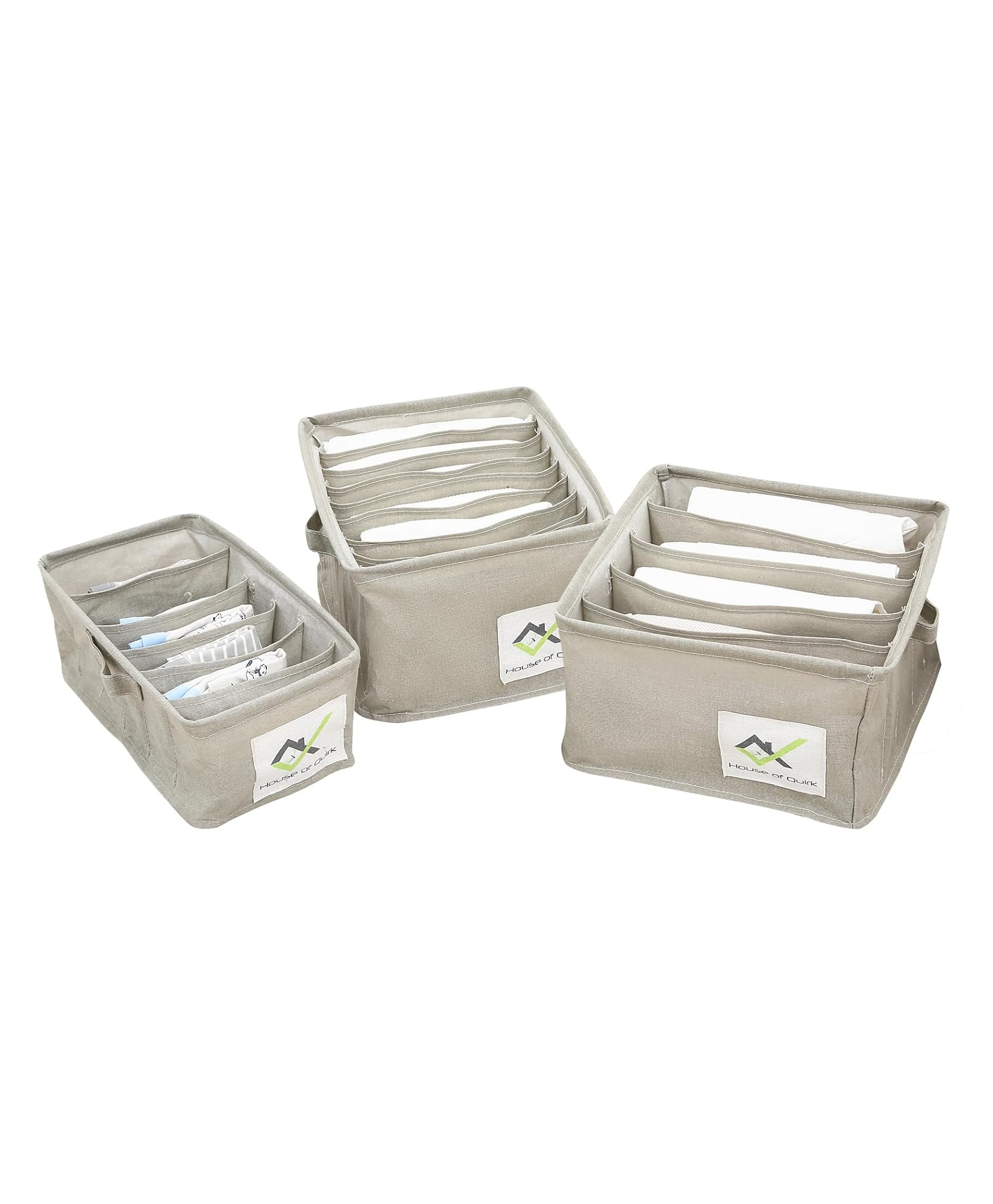 House of Quirk Cotton Linen Set Of 3 Underwear Organizer Set - 5/6/9-Compartment Dividers For Closet & Drawer --image-1