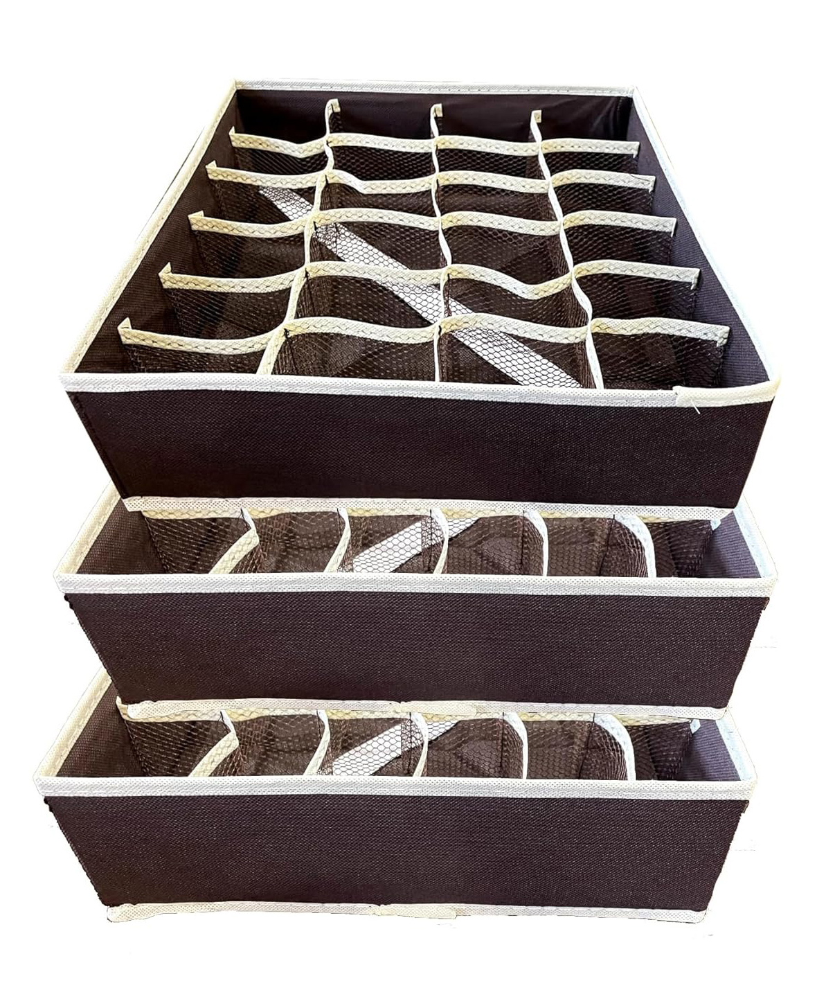House of Quirk Non Woven 3 Pack Closet Socks Organizer Drawer Divider 16 + 24 Cell Collapsible Closet Cabinet Organizer Storage Boxes - Brown-picture-20