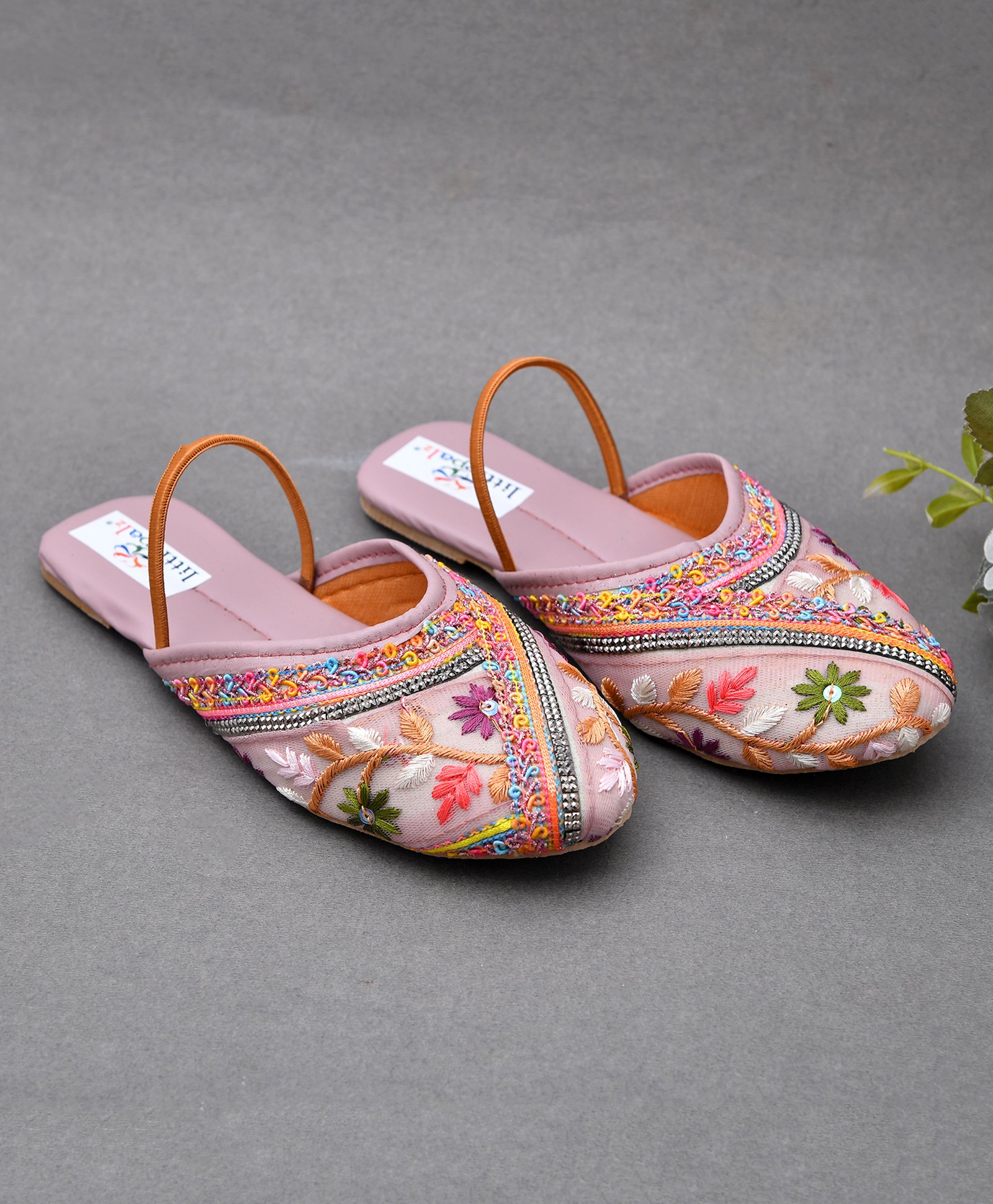 Little Palz Floral Embroidered & Sequins Embellished Mojaris - Purple