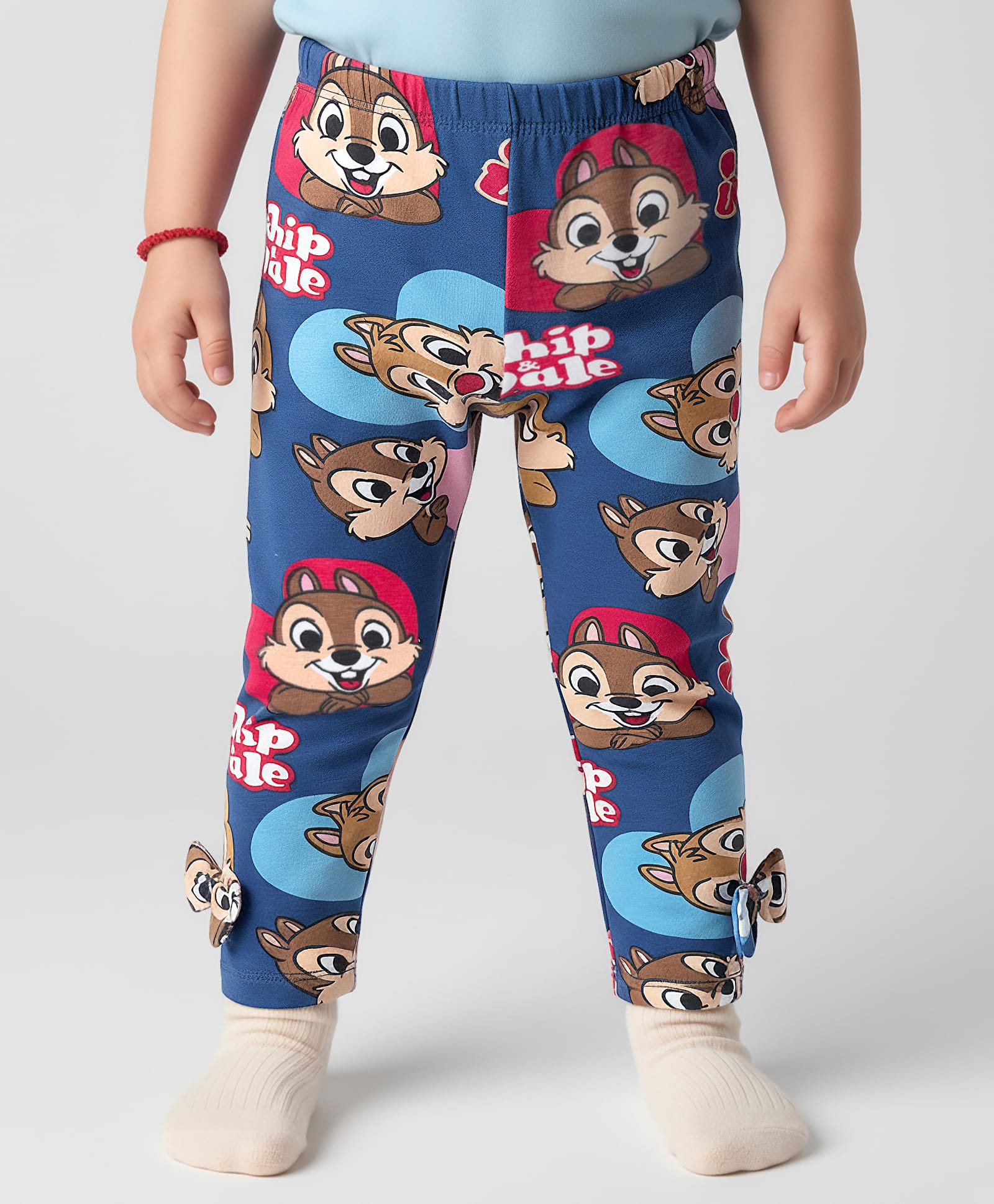 Babyhug Disney Lycra Knit Full Length Leggings with Chip n Dale Graphics & Bow Applique - Navy Blue-picture-22