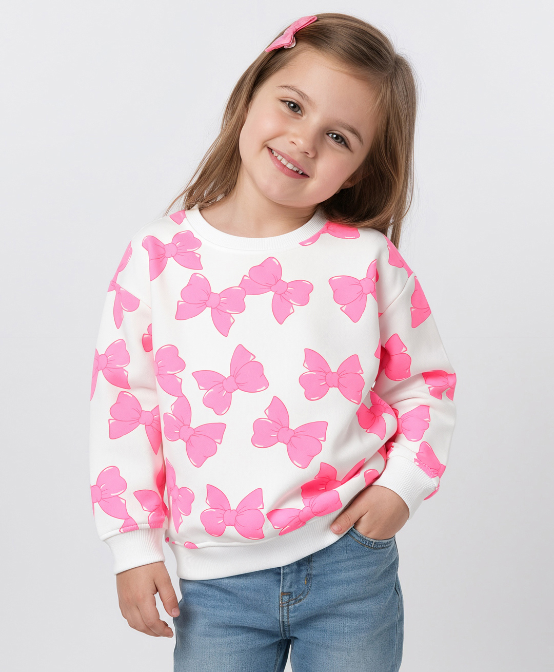 Bonfino 100% Cotton Knit Full Sleeves Oversized Sweatshirt With Bow Print - White-picture-31