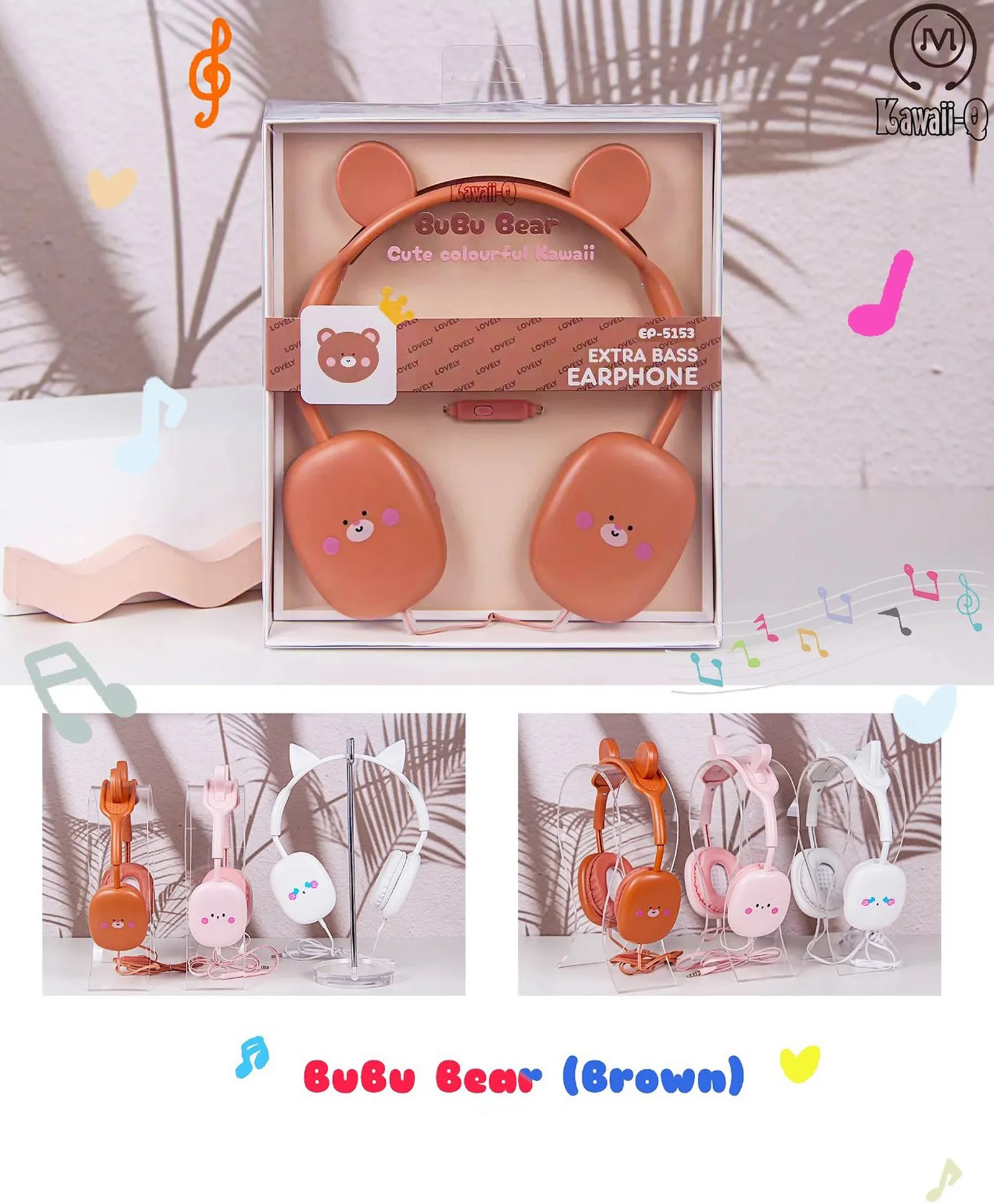 Azhari Bubu Bear Design Wired Headphones With Built-in Microphone For Clear And Crisp Audio Experience For Kids Adults Headsets And Earphones Color May Vary-image-38