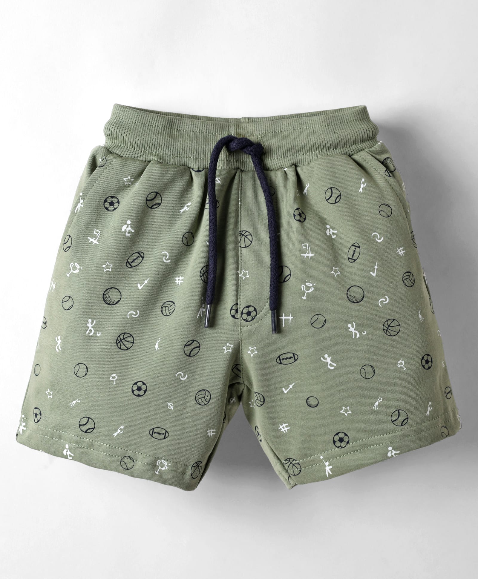 Taeko Single Jersey Knit Knee Length Shorts With Sports Theme Print - Olive Green-picture-40