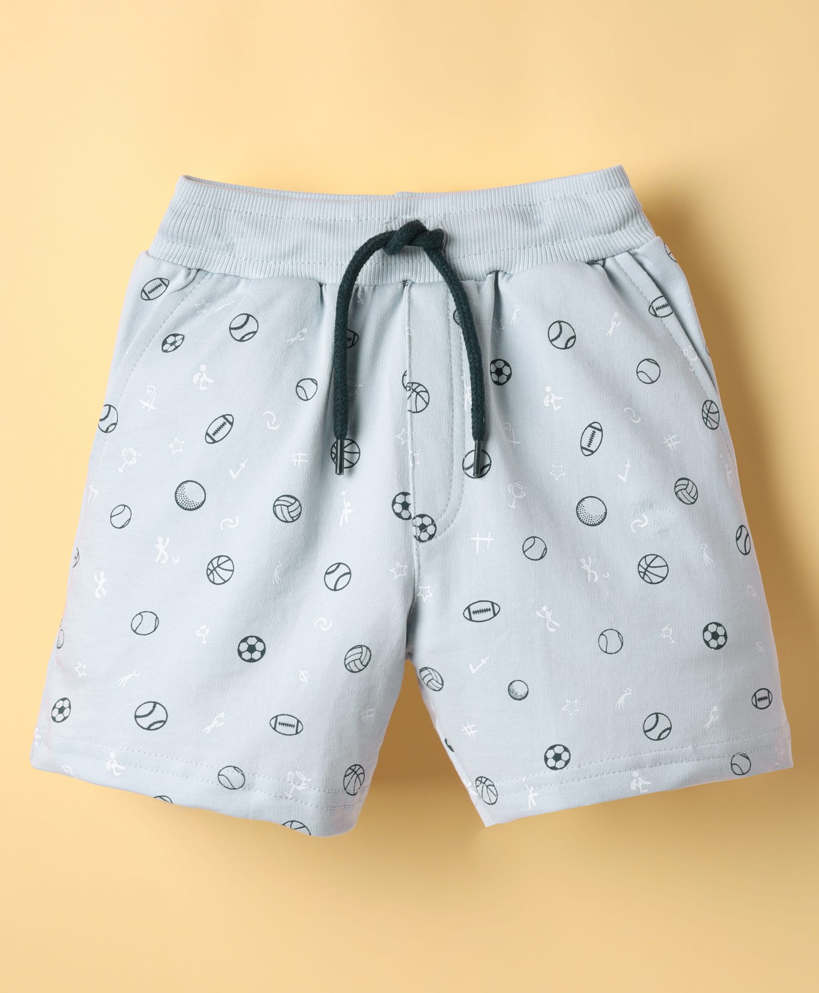 Taeko Single Jersey Knit Knee Length Shorts With Sports Theme Print - Light Blue-picture-3