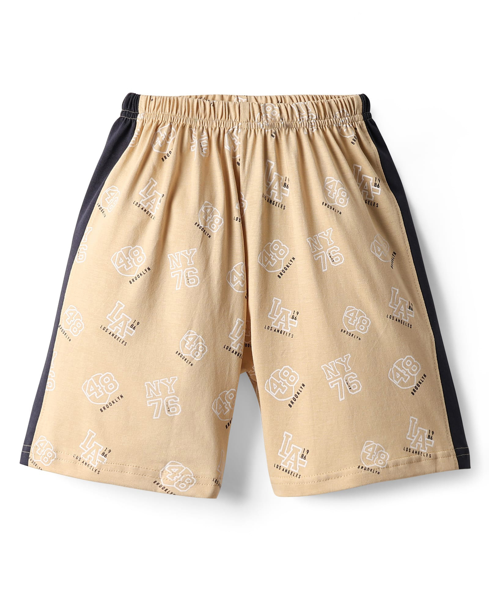 Taeko Single Jersey Knit Knee Length Shorts With Sports Theme Print - Beige-picture-15