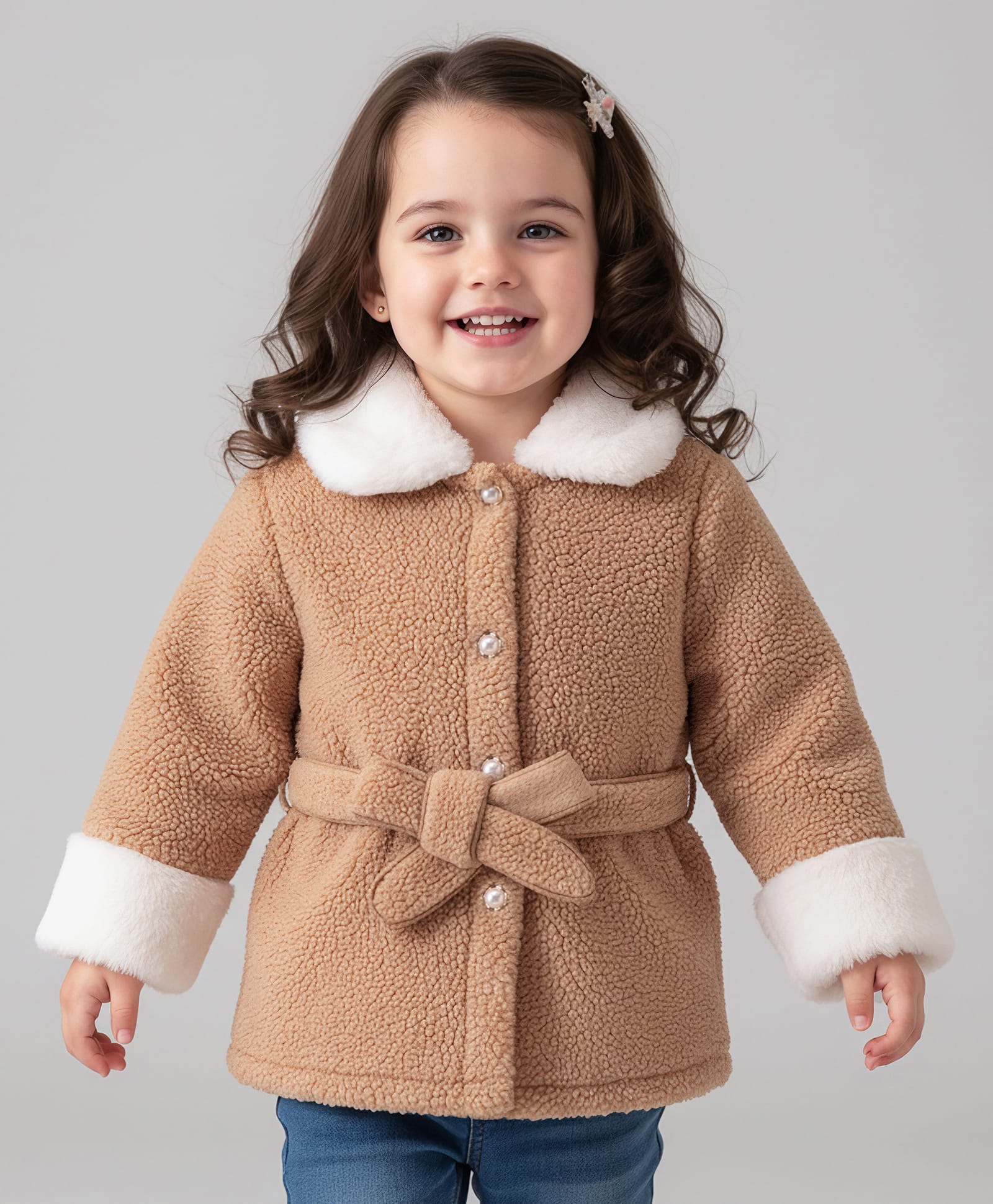 Mark & Mia Full Sleeves Winter Jacket with with Fur & Belt Detailing - Tan-image-18