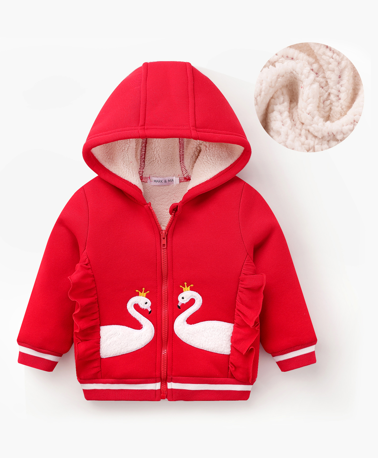 Mark & Mia Full Sleeves Hooded Sweatjacket With Swan Patch - Red-picture-38