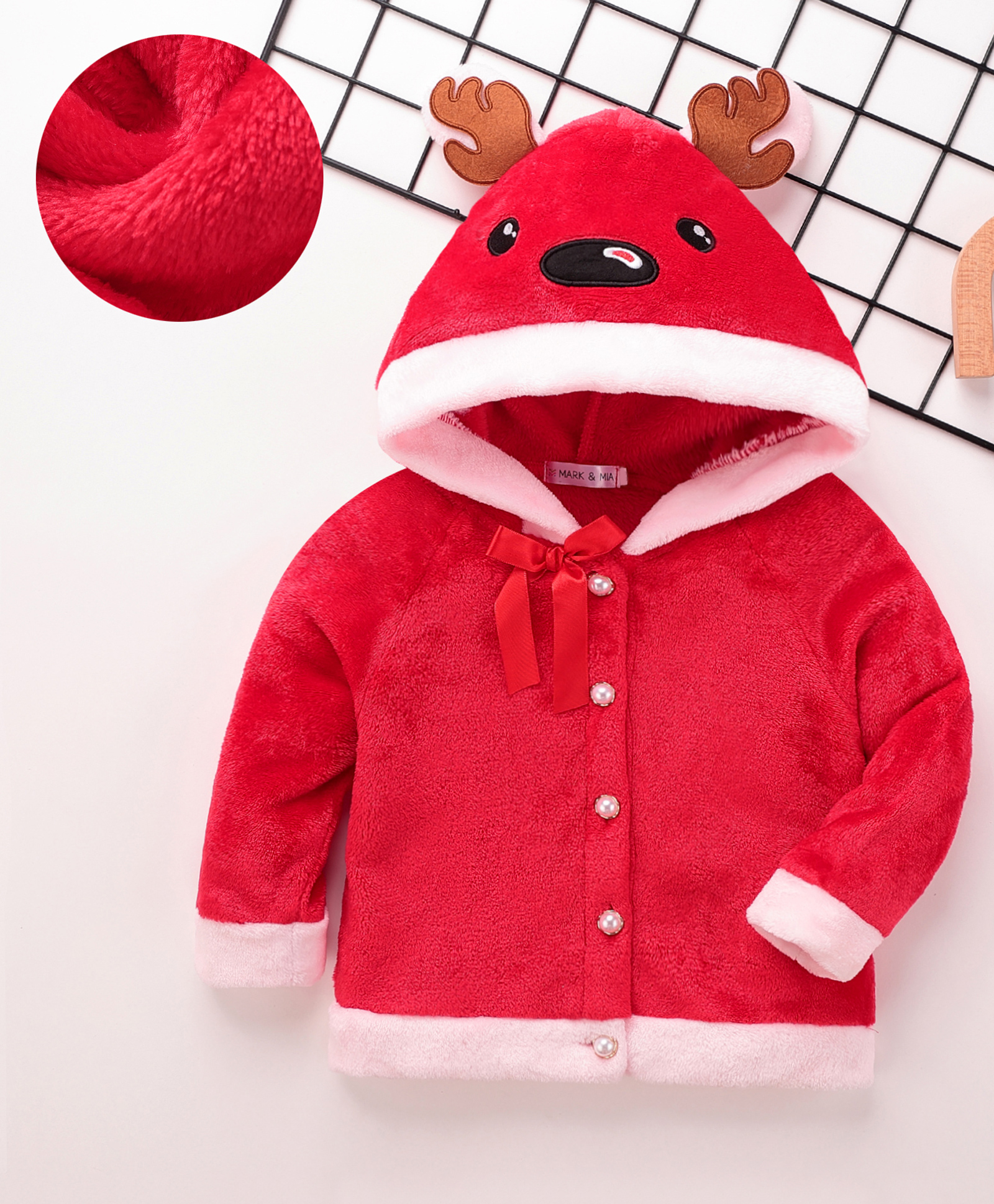 Mark & Mia Full Raglan Sleeves Hooded Winter Fur Jacket with Horn Applique - Red-picture-19