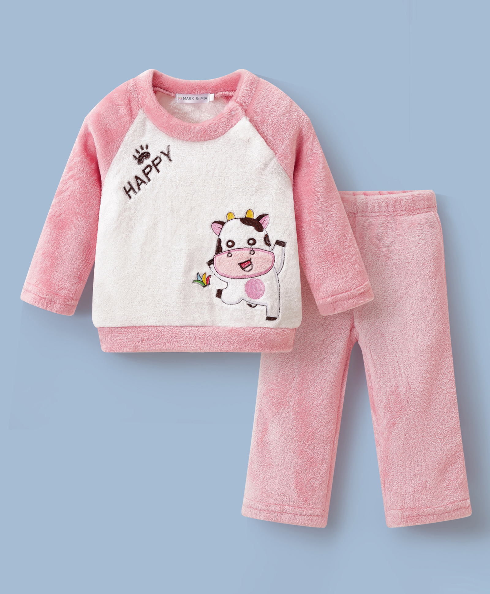 Mark & Mia Full Raglan Sleeves Winter Wear Night Suit with Cow Embroidery - Pink-image-6
