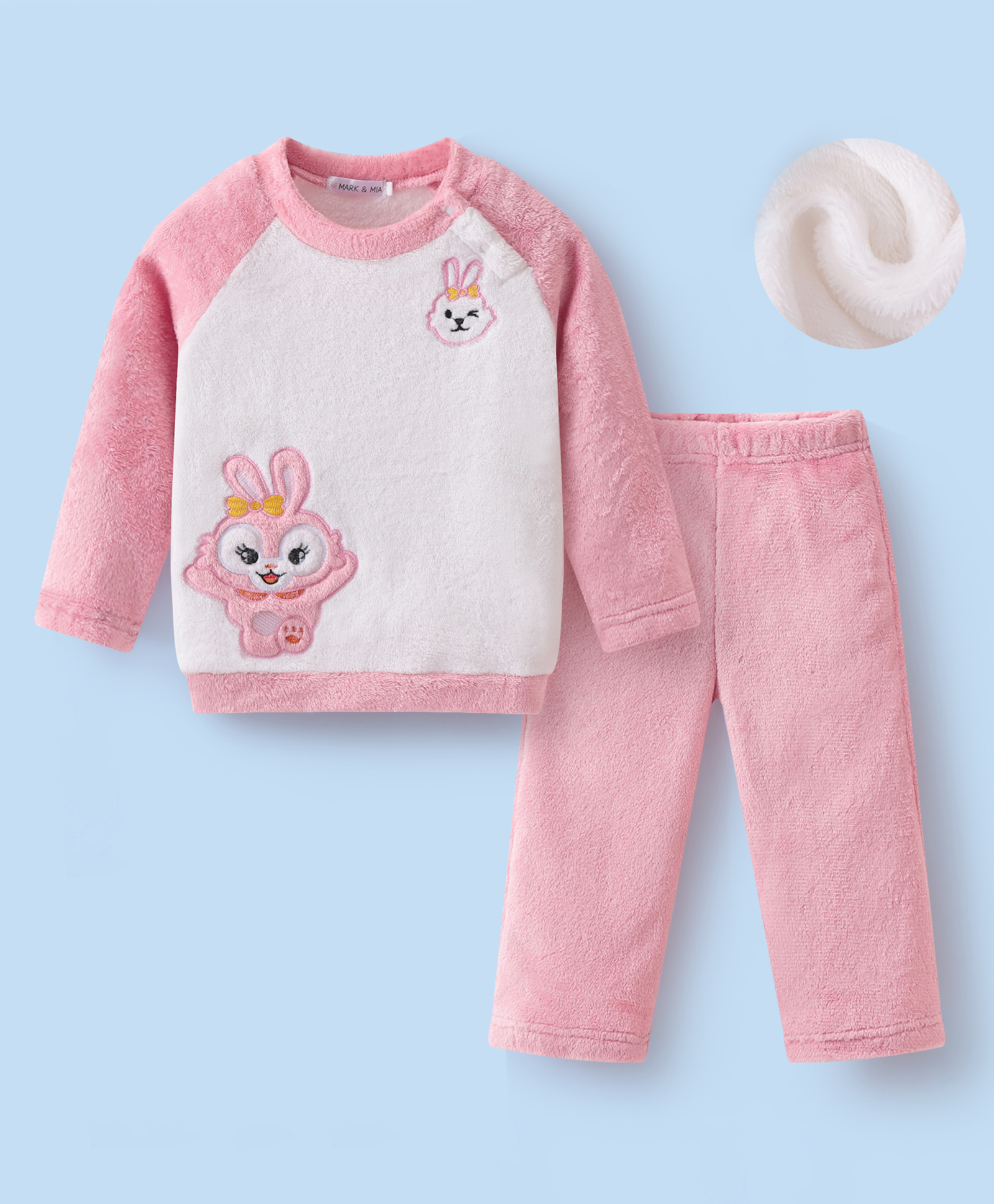 Mark & Mia Full Raglan Sleeves Winter Wear Night Suit With Bunny Embroidery - Pink-image-42