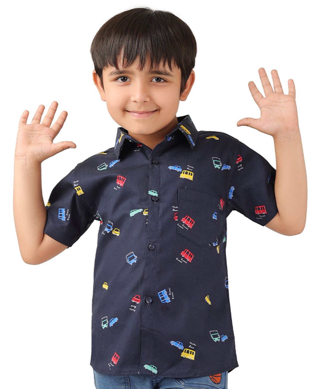 BABY CLOSET Pure Cotton Half Sleeves Vehicles Printed Shirt - Navy Blue-image-15