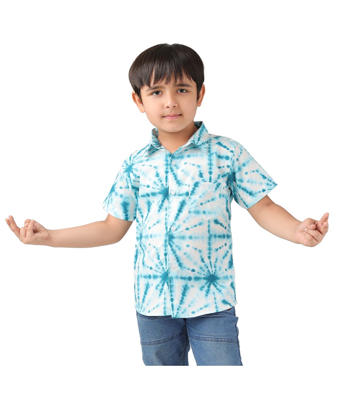 BABY CLOSET Pure Cotton Half Sleeves Tie Dye Shirt - Teal Blue-image-14