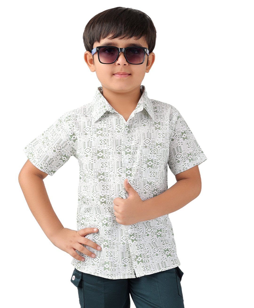 BABY CLOSET Pure Cotton Half Sleeves Abstract Printed Shirt - Light Green-image-4