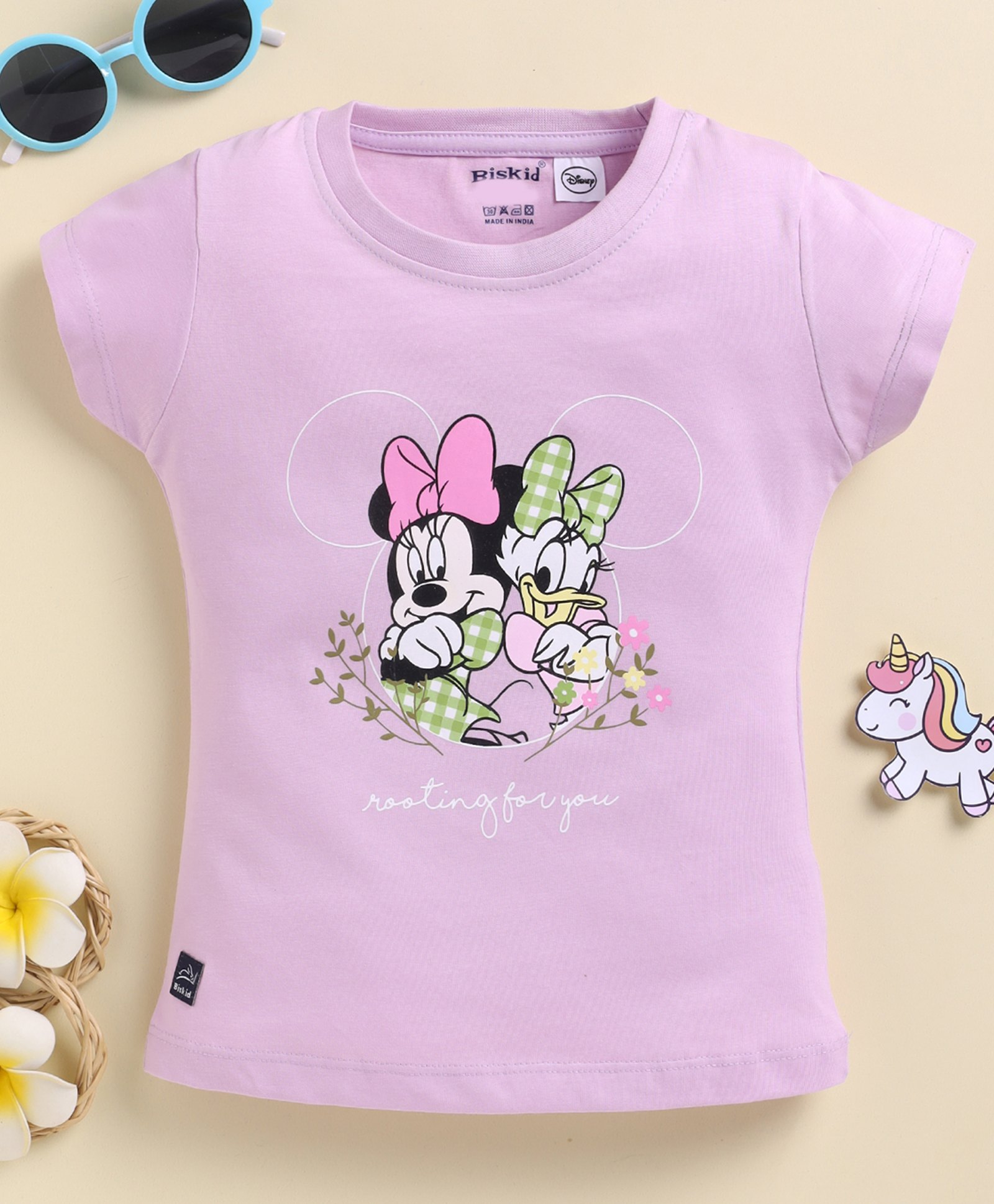Biskid Sinker Knit Mickey & Friends Featuring Half Sleeves Minnie Mouse & Donald Duck Character Printed Top - Purple-picture-46