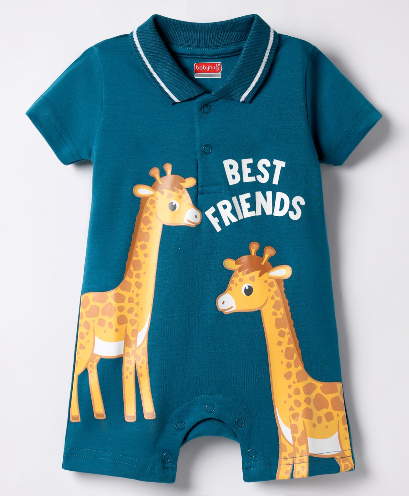 Babyhug 100% Cotton Interlock Knit Half Sleeves Collared Romper with Giraffe Print - Navy Blue-picture-15