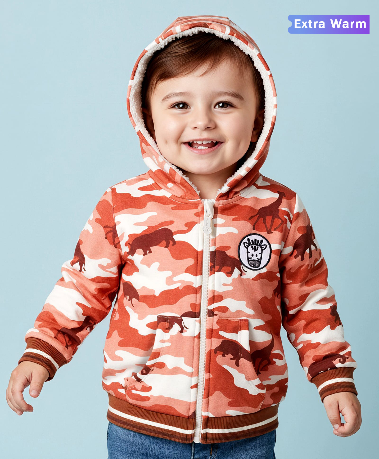 Babyoye 100% Cotton Fleece Knit Full Sleeves Hooded Sweatjacket With Animal Print - Multicolour-picture-47