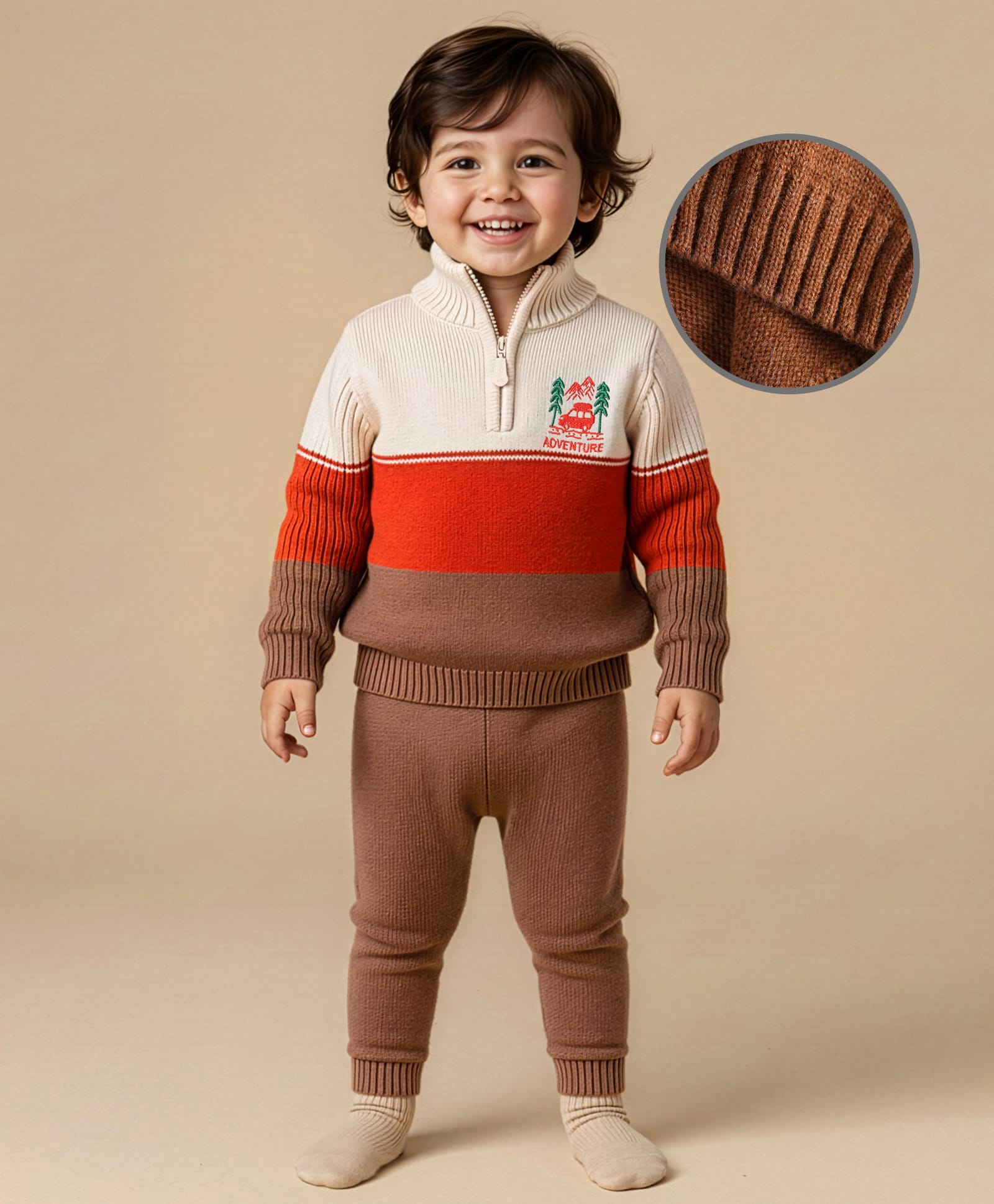 Babyoye Knit Full Sleeves Striped Pullover Sweater Set - Multi Colour-image-20