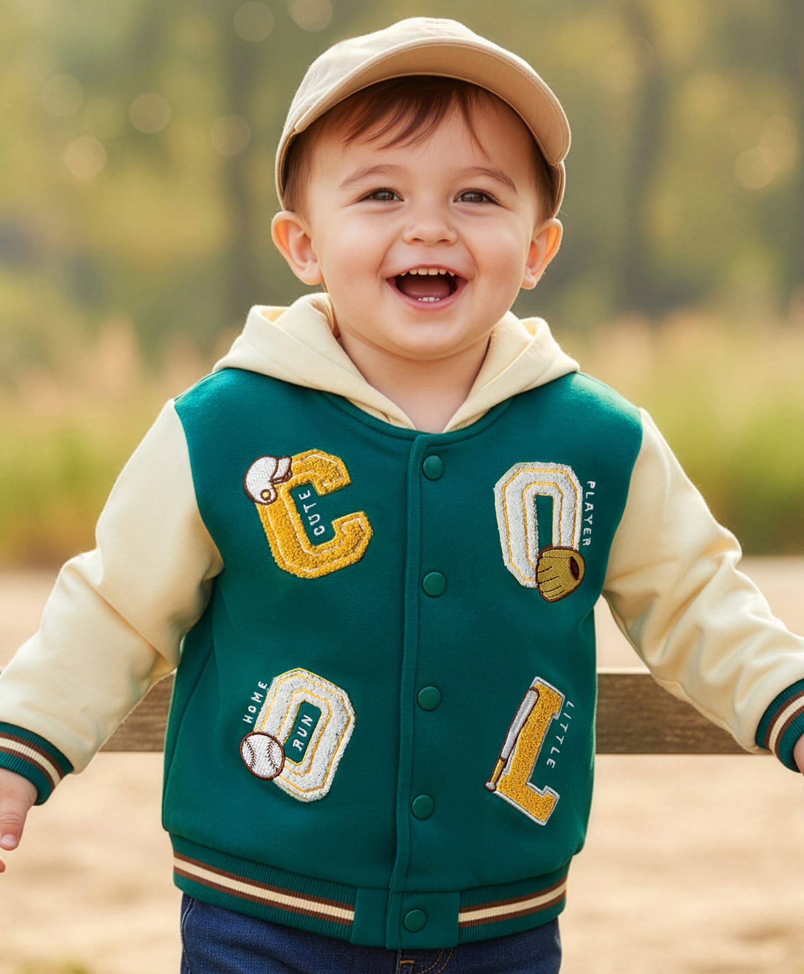Babyoye 100% Cotton Knit Full Sleeves Hooded Sweatjacket with Letters Embroidery Detailing - Green-image-20