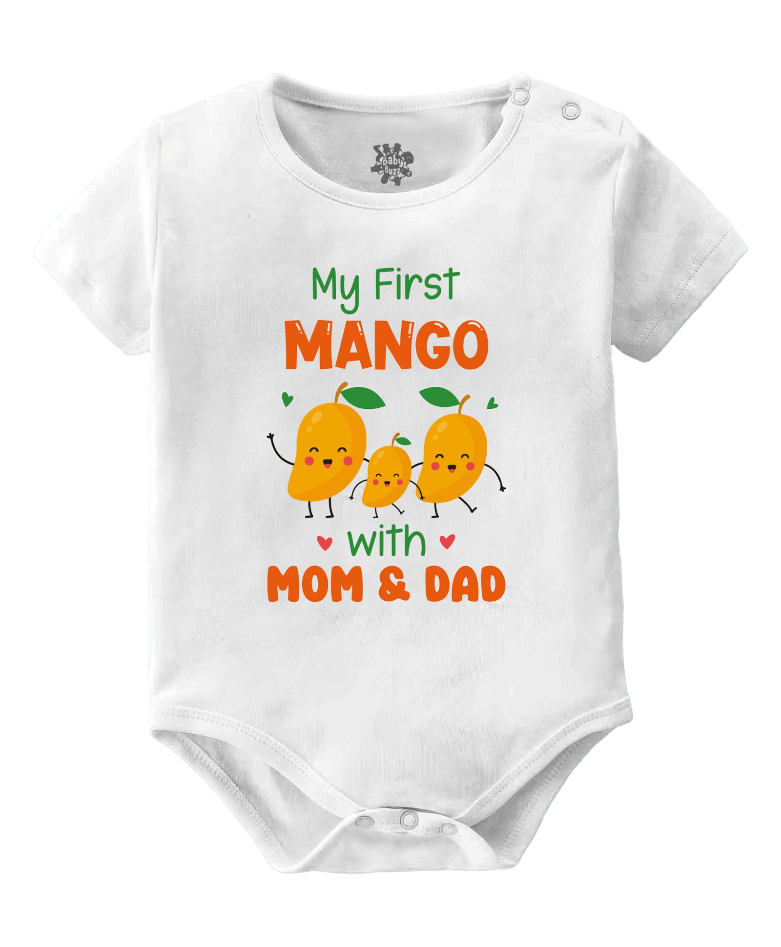 Baby Buzz 100% Cotton Summer Theme Half Sleeves My First Mango With Mom & Dad Text Printed Onesie - White-picture-12