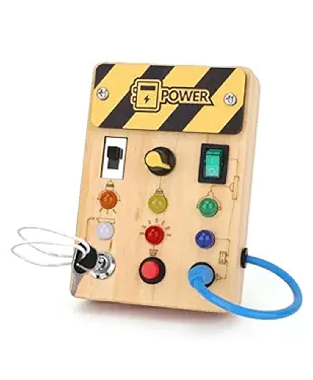 Happy Hues Wooden Busy Board for Toddlers with LED-Switch Light-Sensory Play, Educational & Learning Toys for Kids -Travel Toys for Baby Toddlers-18-36 Months-picture-14