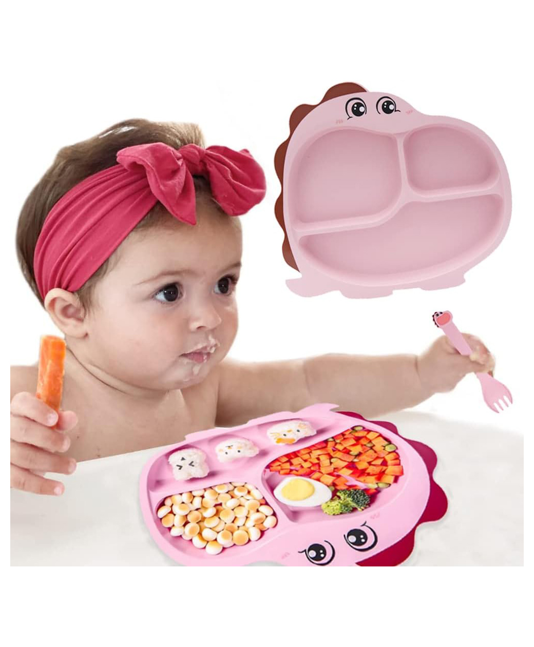 Sanjary Cute Dinosaur ShaPe Bamboo Tableware Plate, Eco Friendly Bamboo Fiber Dinner Set for Weaning Toddlers/Kids, Self Feeding Baby Utensil Attractive for Kids Color May Vary-image-19