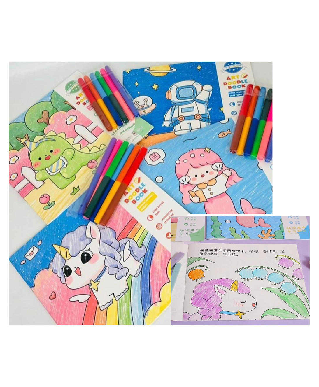 SANJARY Art Doodle Coloring Book with 6 Pcs Double Sided Sketch Markers For Kids Color May Vary-image-30