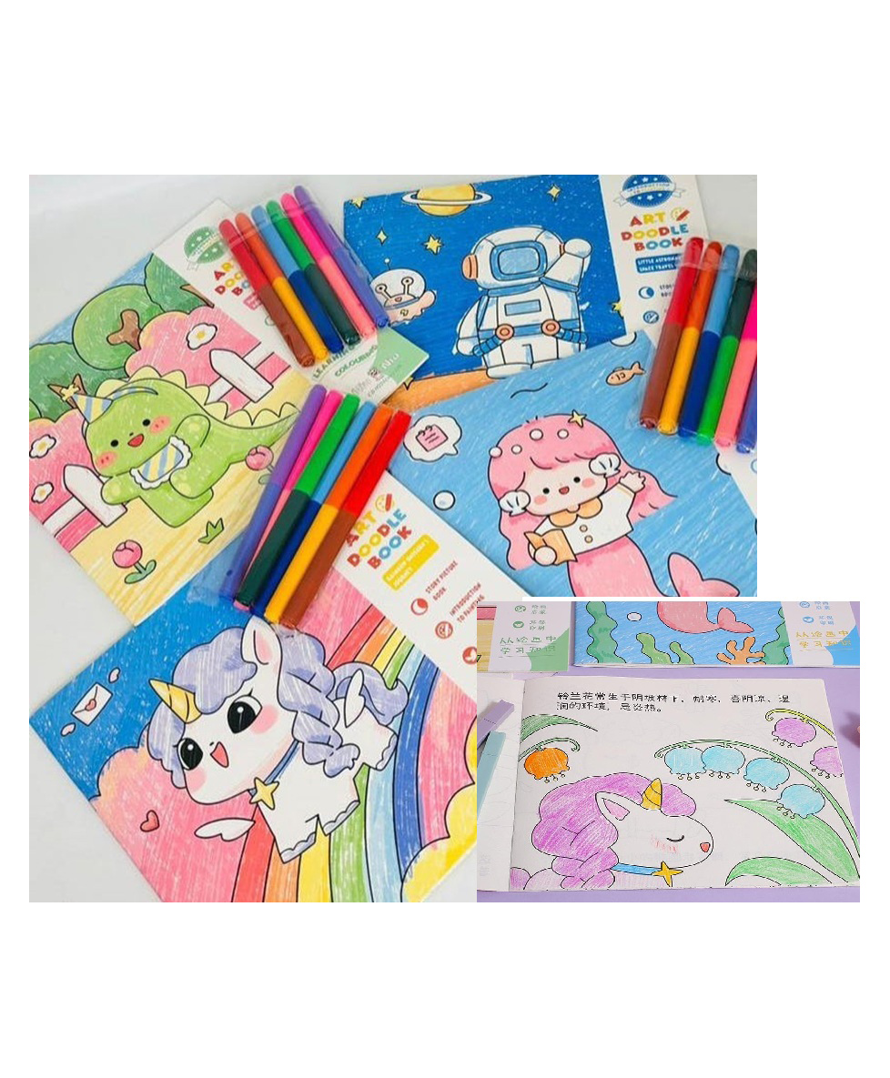 SANJARY Art Doodle Coloring Book with 6 Pcs Double Sided Sketch Markers For Kids Color May Vary-image-4