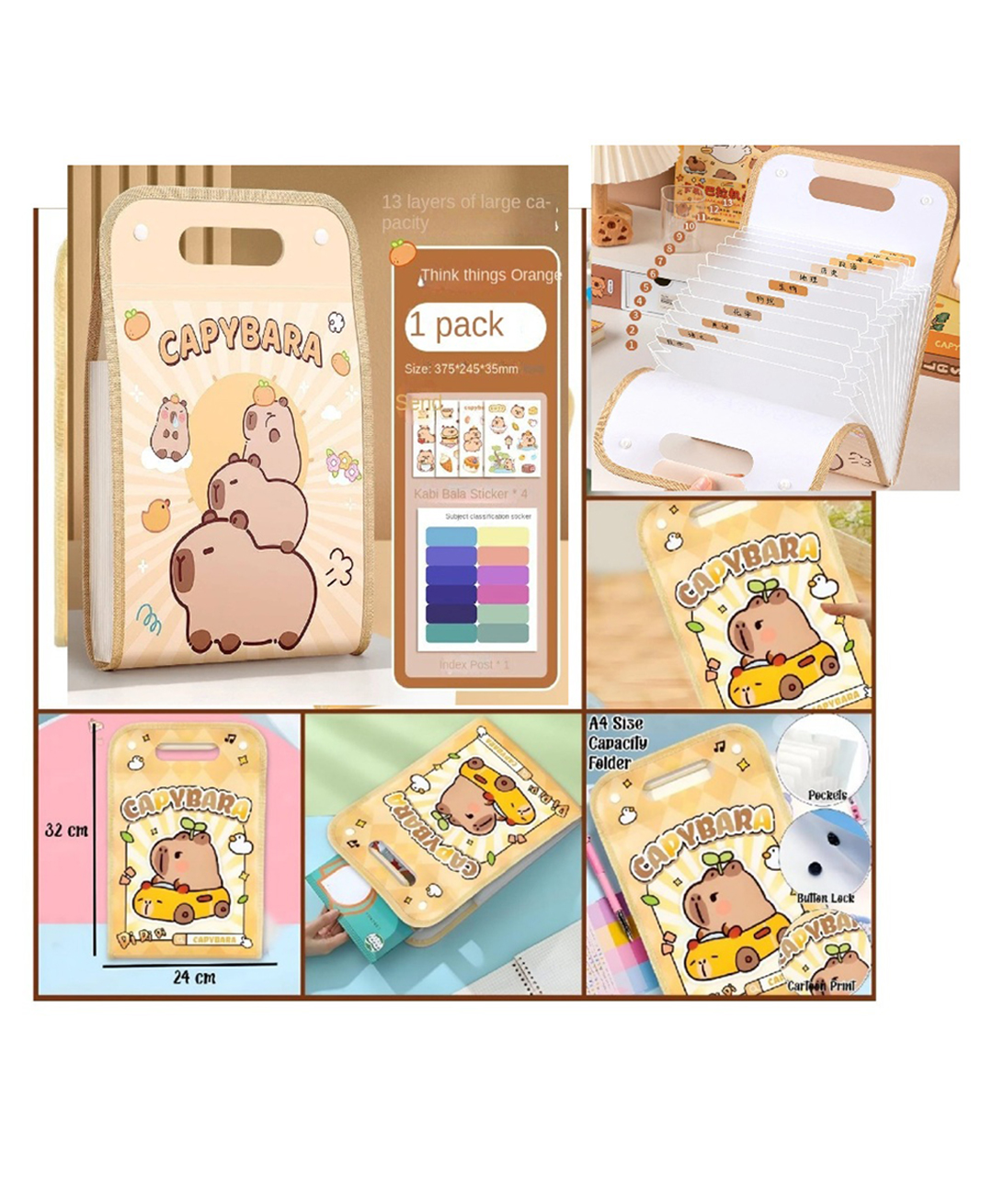 SANJARY Capybara Folder Large Capacity File Bag School Office Supplies color design may vary-picture-18