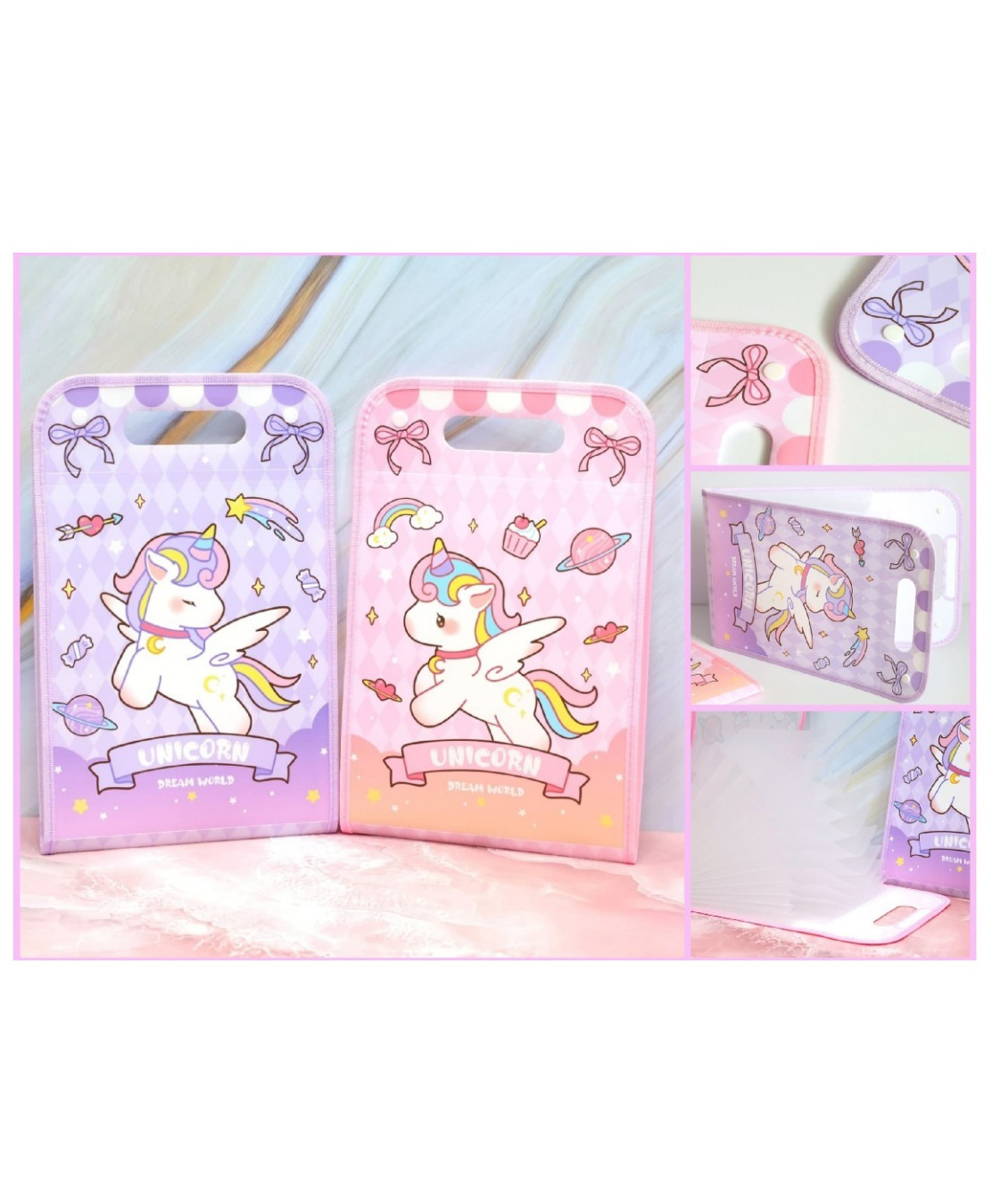 SANJARY Unicorn Folder Large Capacity File Bag School Office Supplies for kids color design may vary-picture-2