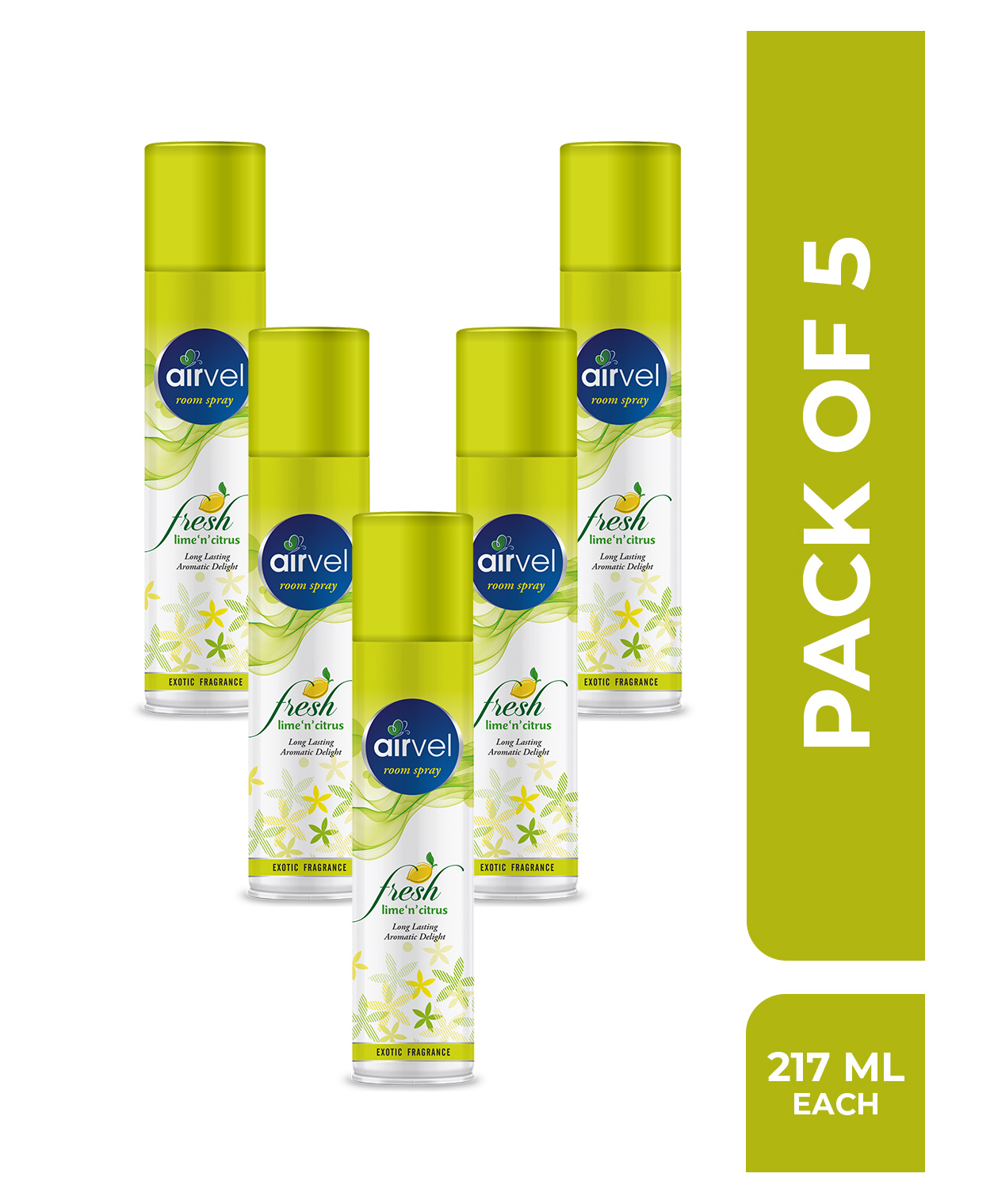 Airvel Lemon Flavour Room Spray Aromatic Fresh Fragrance for Home, Car Perfume Spray 217ml (Pack of 5)-image-29