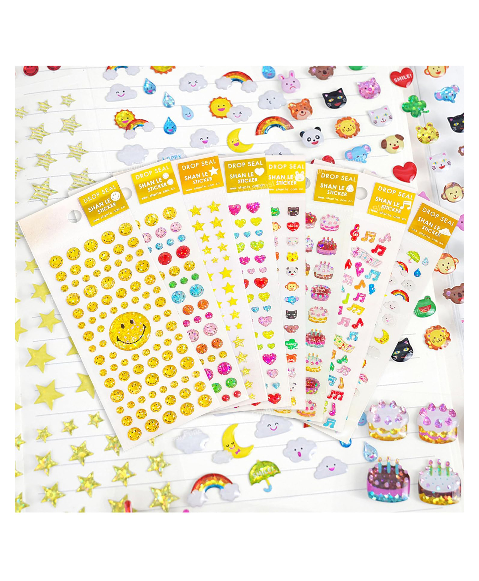 FunBlast DIY 3D Aesthetic Stickers Set of 8 Self Adhesive Stickers-picture-12