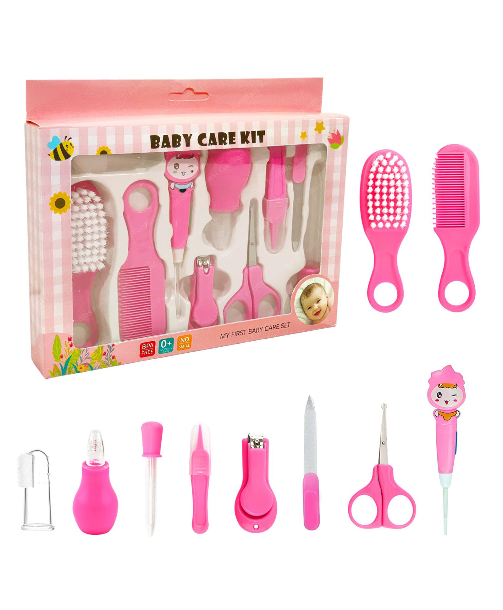 FunBlast Baby Grooming Kit with Nail and Hair Grooming Tools 10 Pieces Pink-image-5