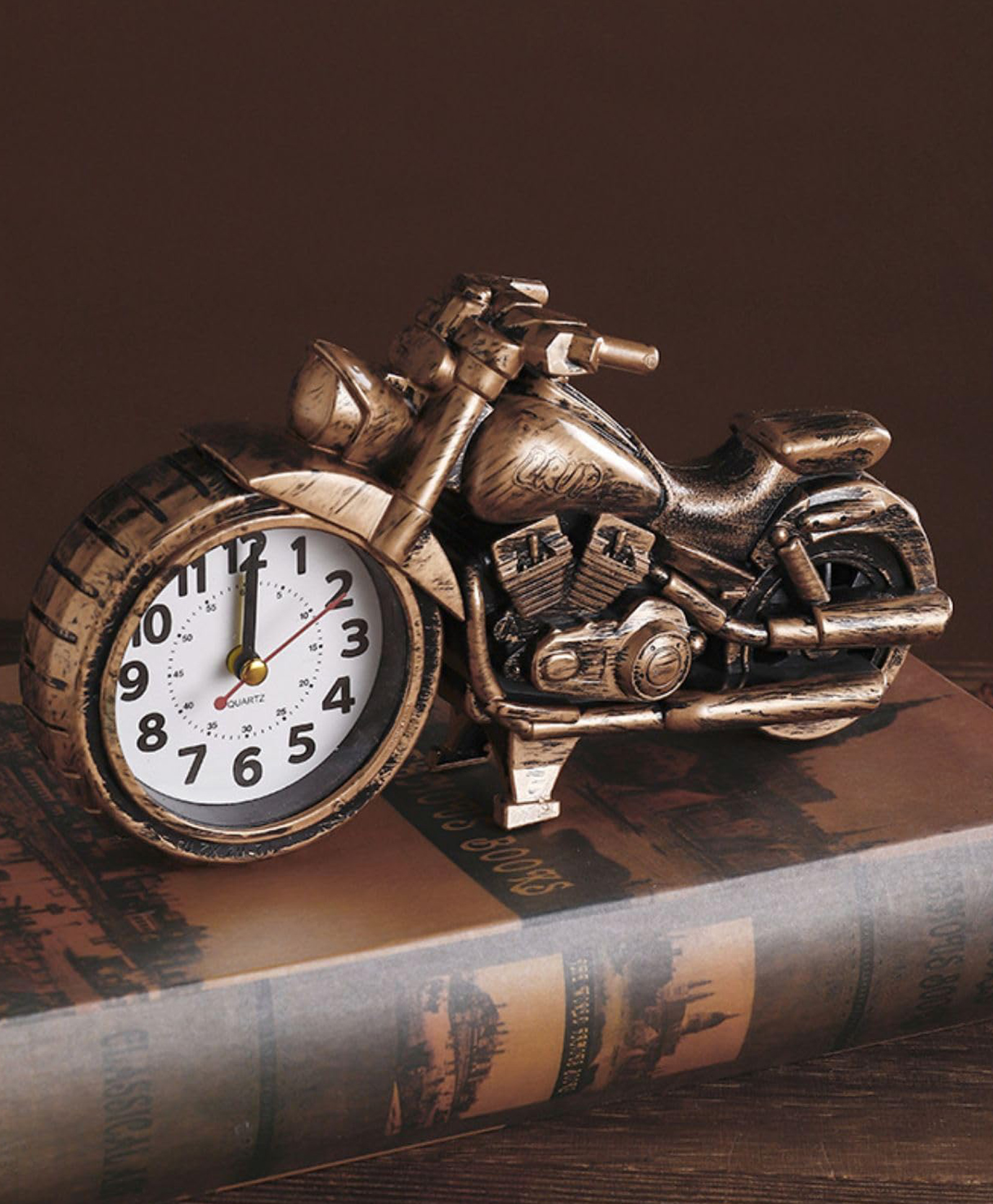 FunBlast Retro Bike Shaped Desk Alarm Clock for Home & Office Brown-image-1