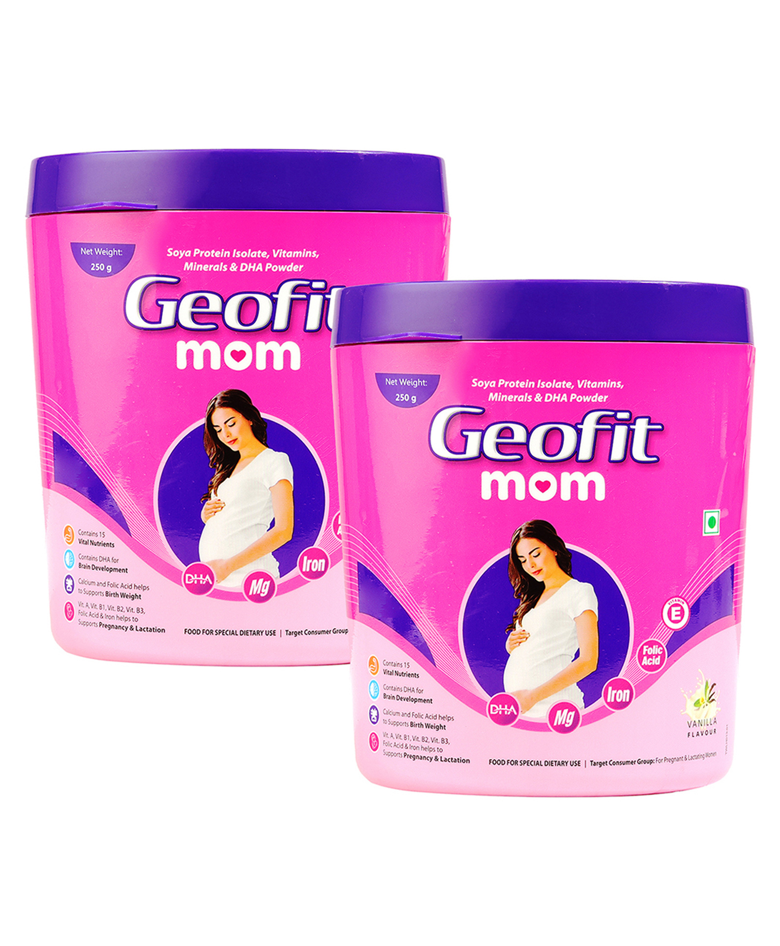 Geofit Mom Protein Powder Enriched with Nutrients, Improves Metabolism and Immune System For Pregnant Women 250g-Vanilla Flavor (Pack of 2)