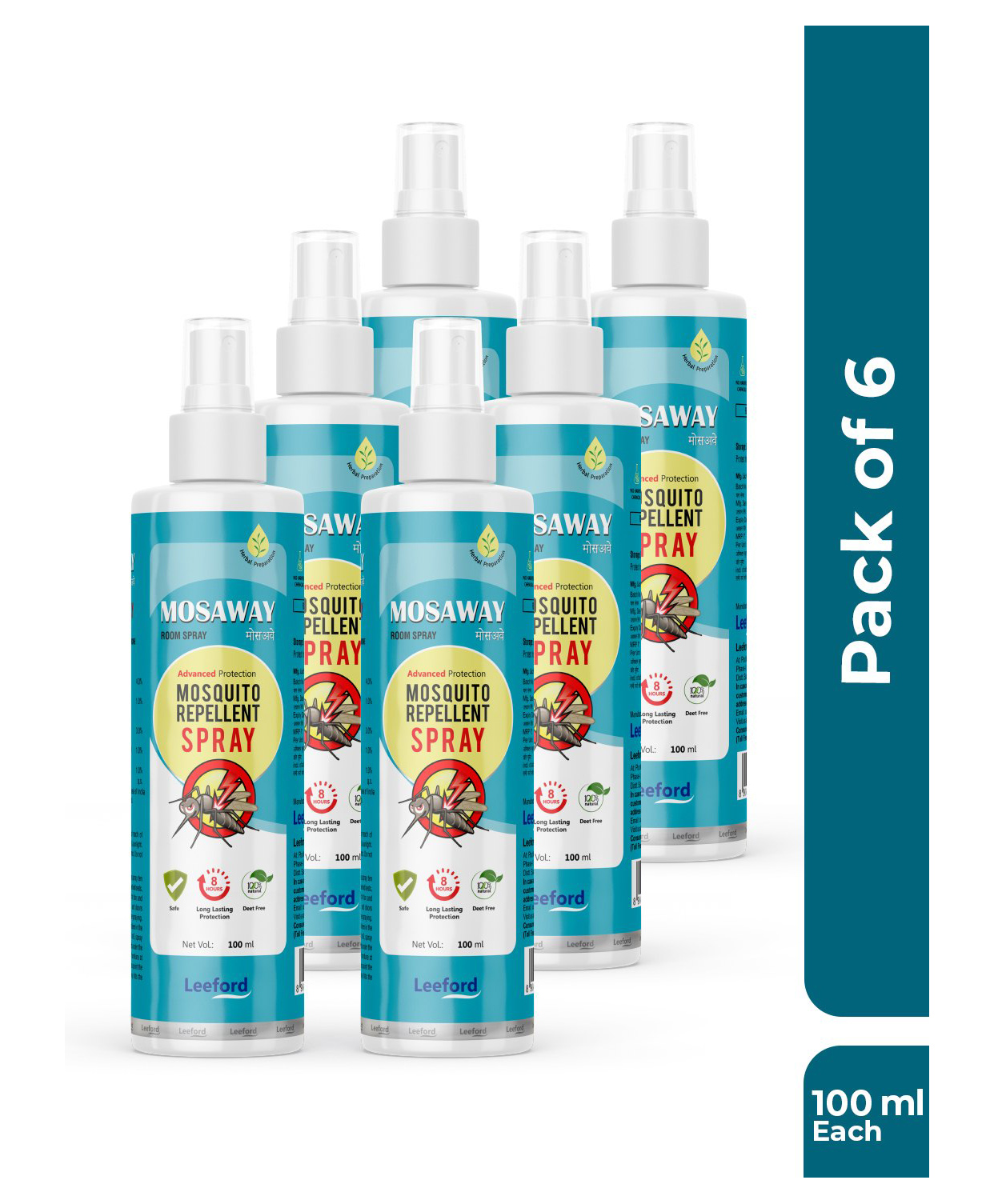 MOSAWAY Mosquito Repellent Spray for 8+ hours Protection Pack of 6 (100 ml)-picture-20