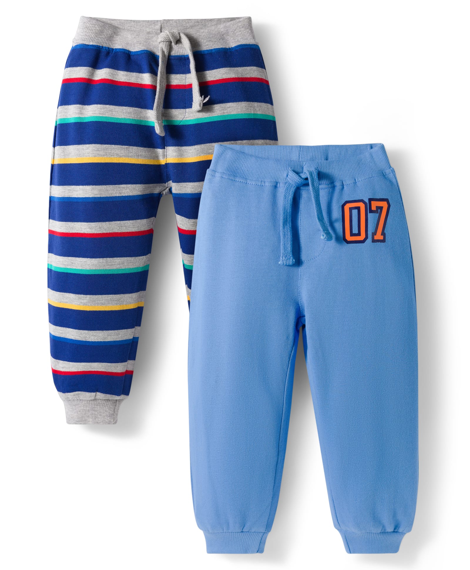 Babyhug Terry Knit Full Length Lounge Pant With Stripes Pack Of 2 - Blue & Navy Blue-image-19