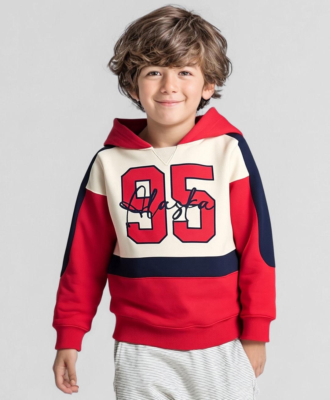 Primo Gino 100% Cotton French Terry Full Sleeves Drop Shoulder Colour Block Hooded Sweatshirt with Front & Back Text Print - Multicolor-picture-12