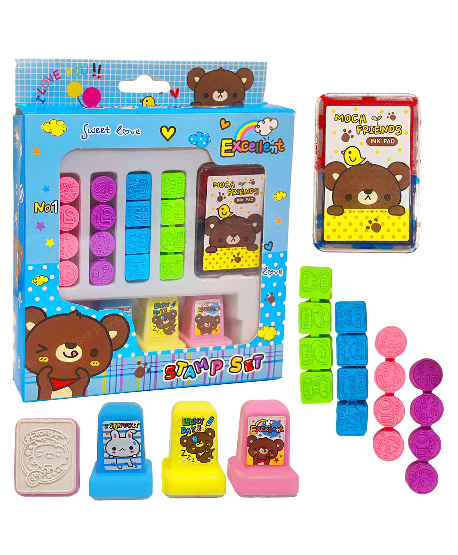 FunBlast Bear Theme Rubber DIY Coloring & Stamping Set for Kids Blue-image-33