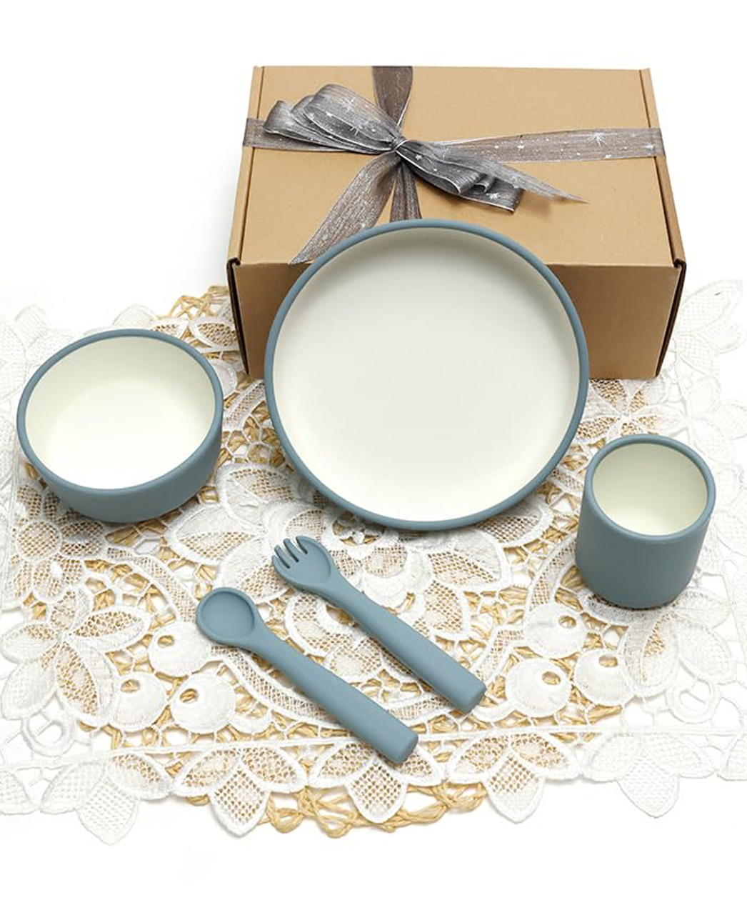 Kids Station 5-Piece Silicone Feeding Set Includes suction plate, bowl, cup, fork & spoon. BPA-free, safe & durable. Makes mealtime fun, easy & mess-free. Ideal for toddlers Blue.-image-36