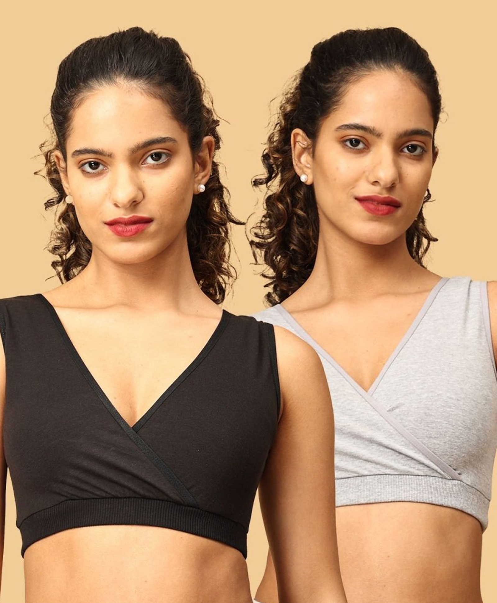 The Mom Store Cotton Knit Pack Of 2 Solid Maternity Nursing Sleep Bras - Black & Grey-picture-41