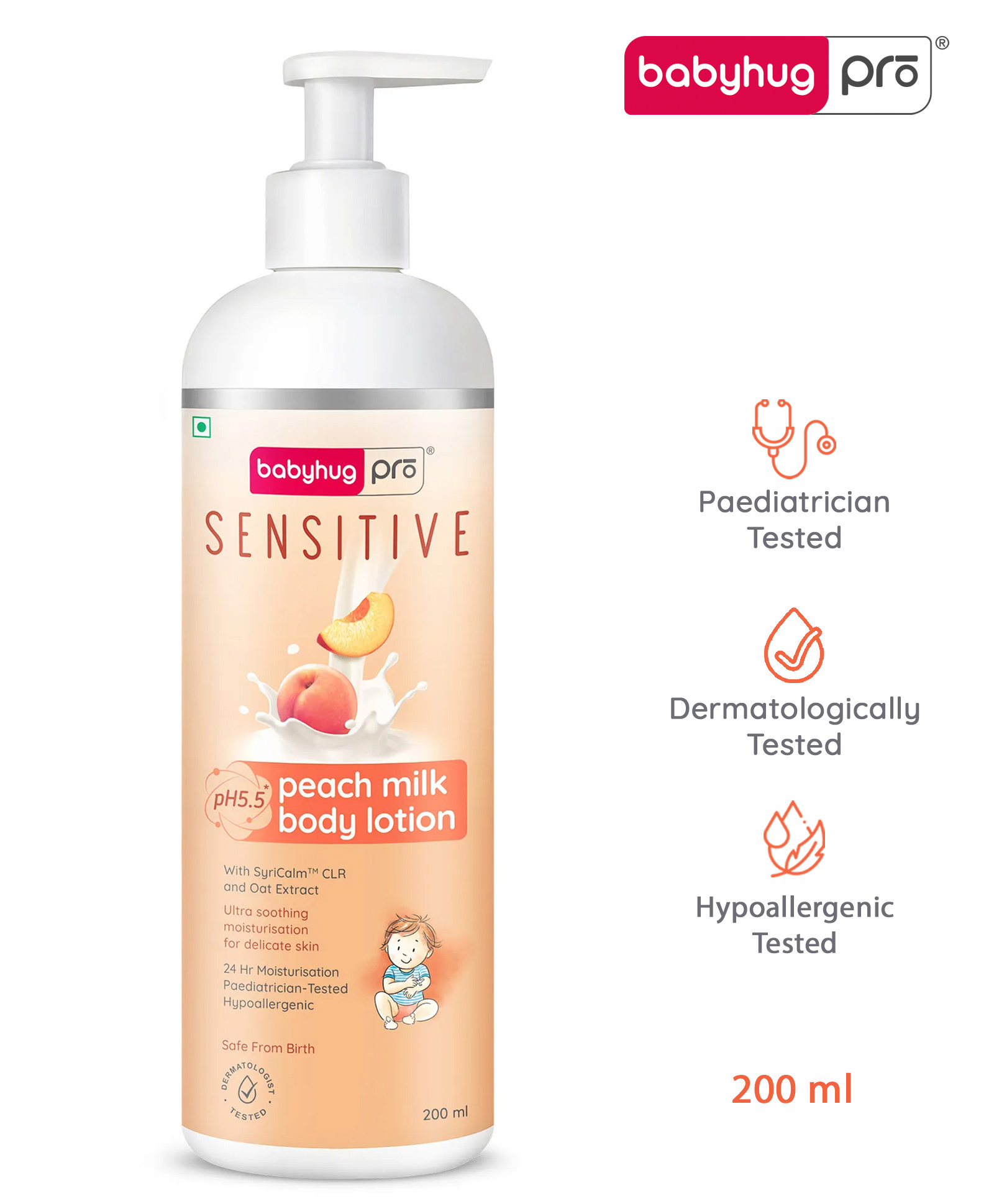Babyhug Pro Sensitive pH 5.5 Peach Light Weight Milk Lotion - 200 ml-image-33