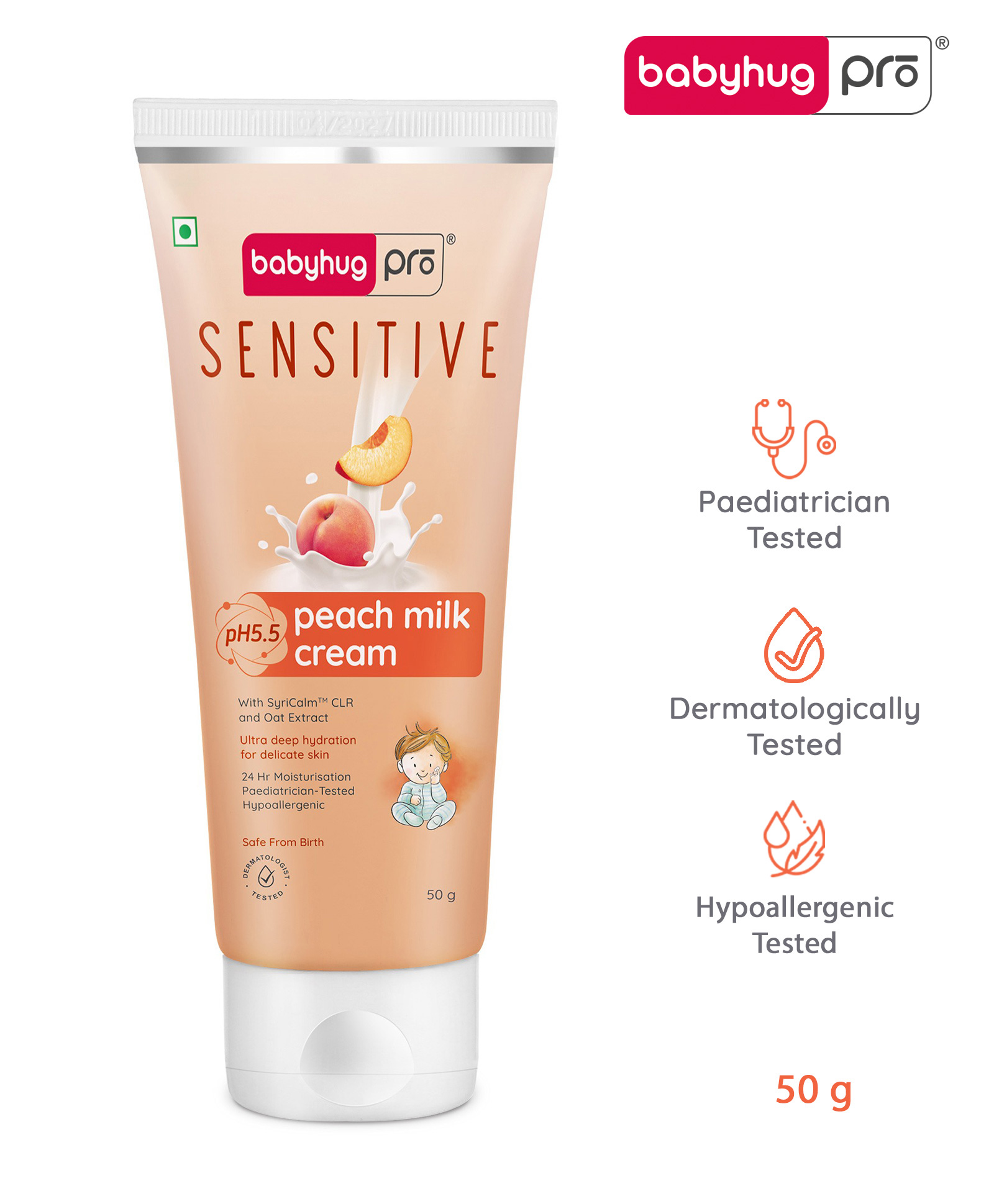 Babyhug Pro Sensitive pH 5.5 Peach Milk Cream 24 Hr Moisturisation & Deep Hydration for Sensitive Skin Paediatrician & Dermatologist Tested with Safe Hypoallergenic Formula - 50 g-image-39