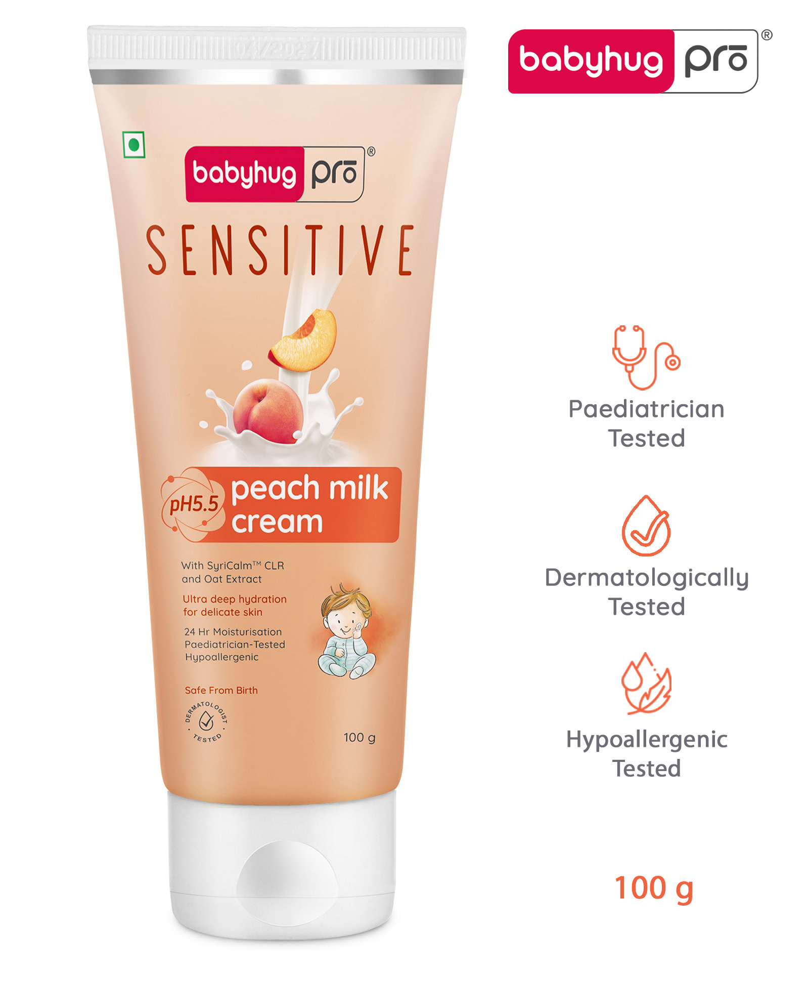 Babyhug Pro Sensitive pH 5.5 Peach Milk Cream 24 Hr Moisturisation & Deep Hydration for Sensitive Skin Paediatrician & Dermatologist Tested with Safe Hypoallergenic Formula - 100 g-image-41