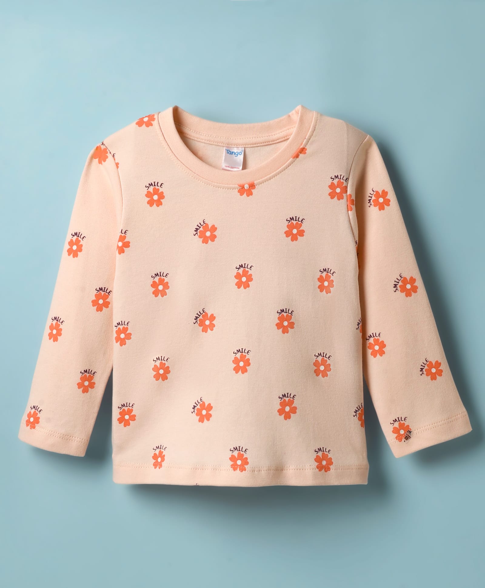 Tango Interlock Knit Full Sleeves Top with Floral Print - Peach-image-47
