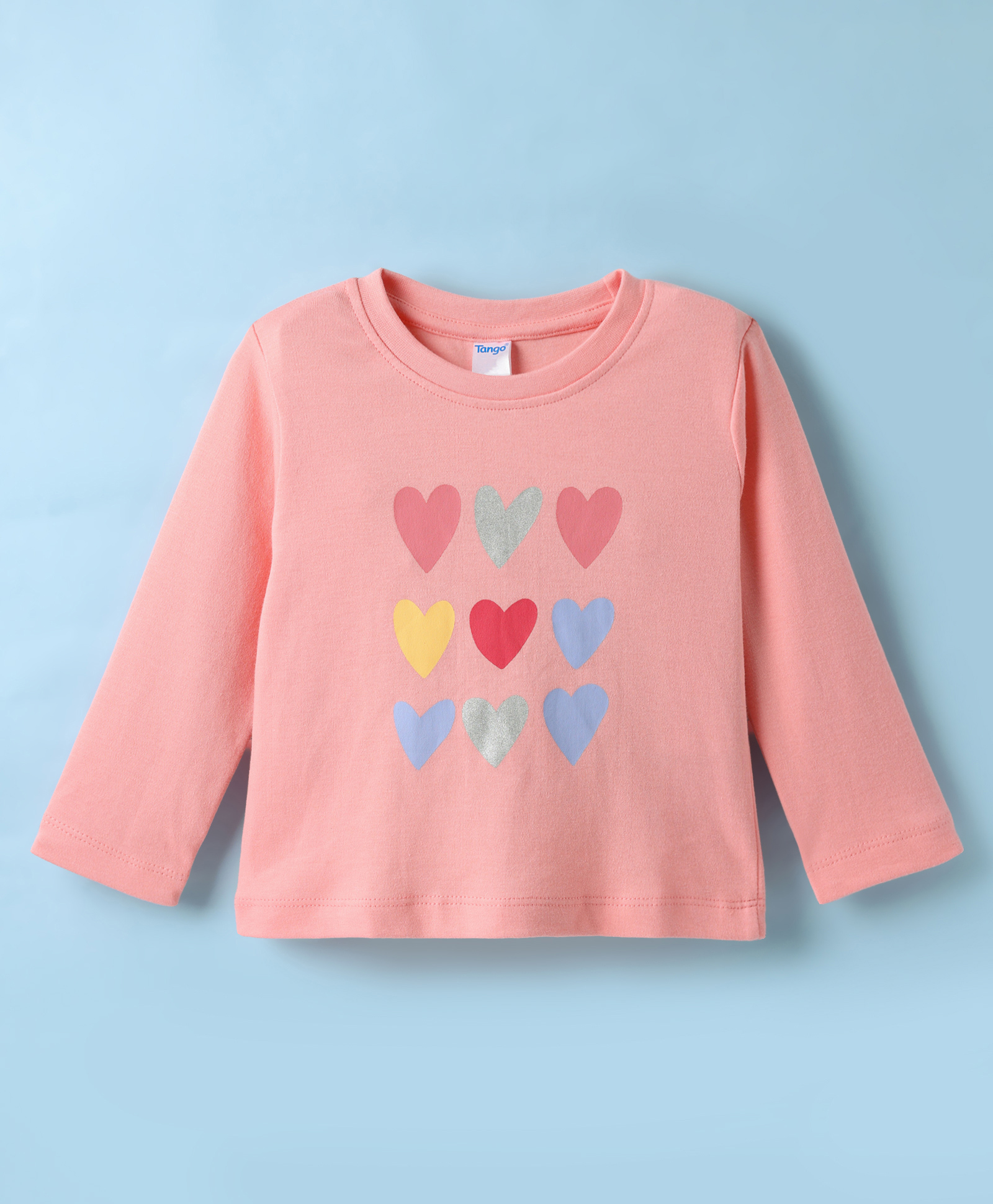 Tango Interlock Knit Full Sleeves T-Shirt with Heart Print - Coral-image-16