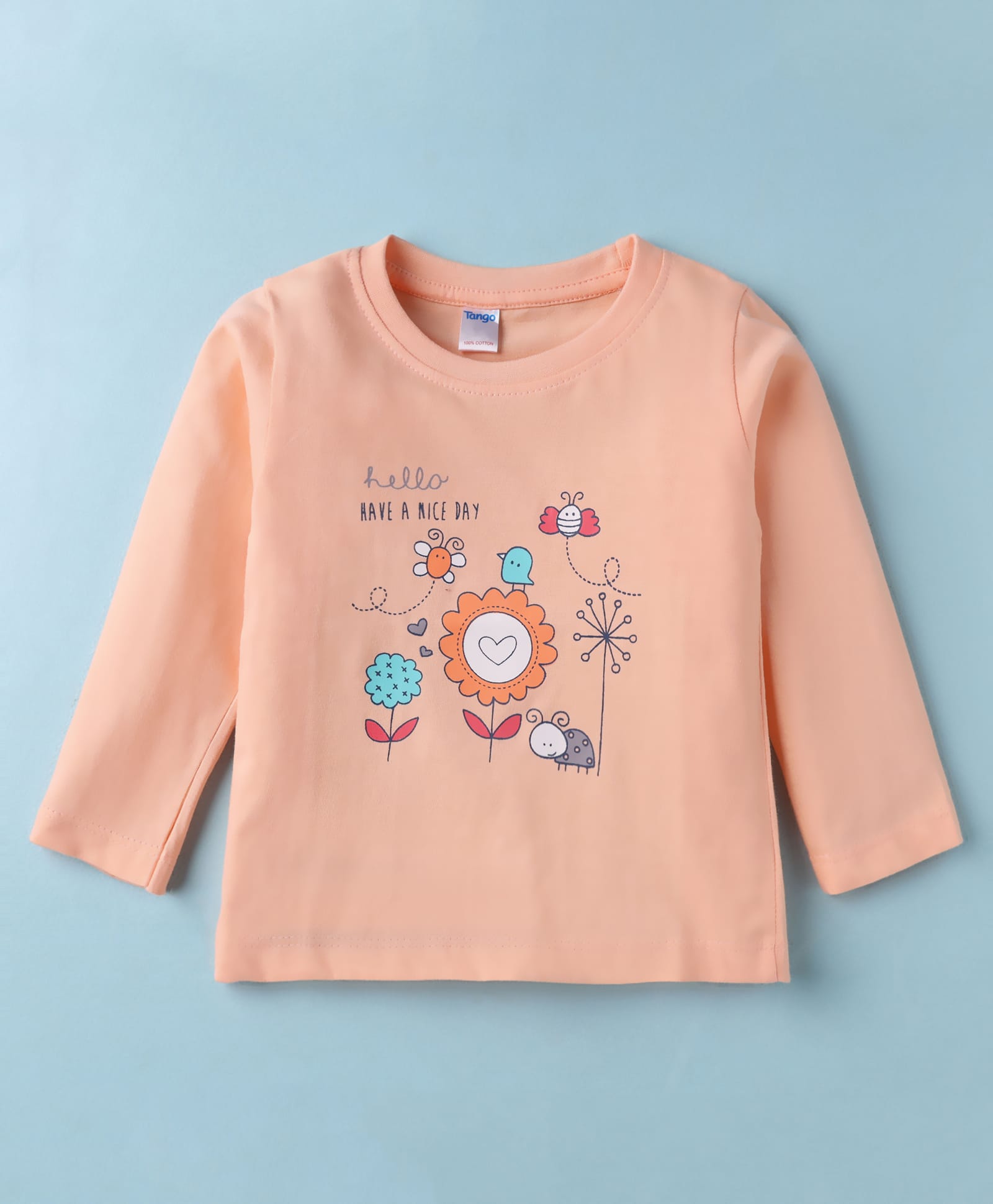 Tango Single Jersey Knit Full Sleeves T-Shirt with Floral Print - Orange-picture-28