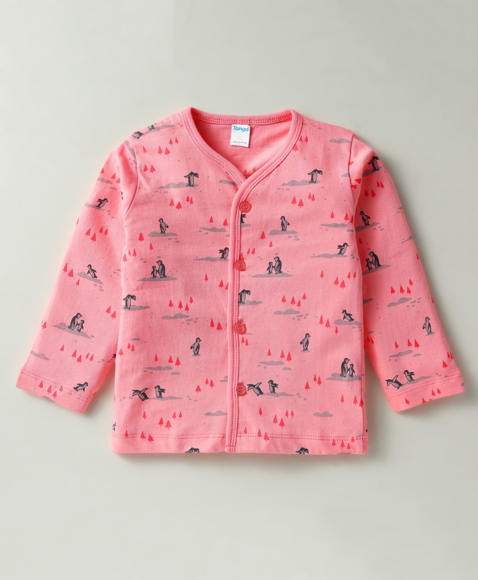 Tango Single Jersey Knit Full Sleeves Front Open Jhablas With Animal Print - Coral-picture-29