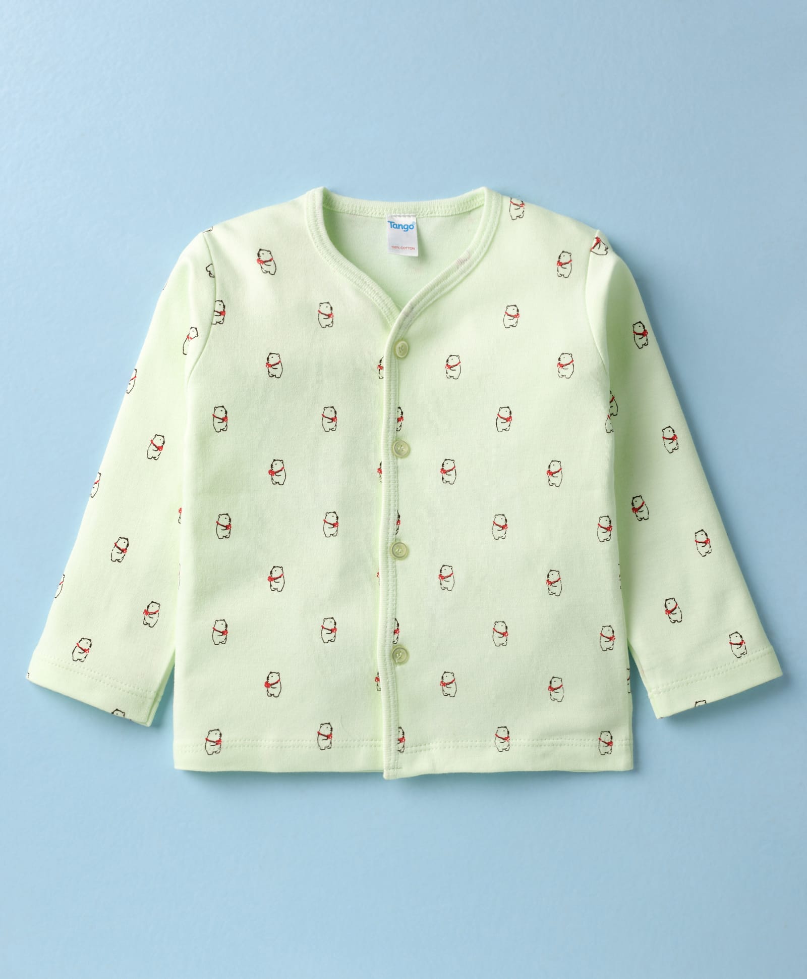 Tango Interlock Knit Full Sleeves Jhabla With Bear Print- Light Green-picture-24